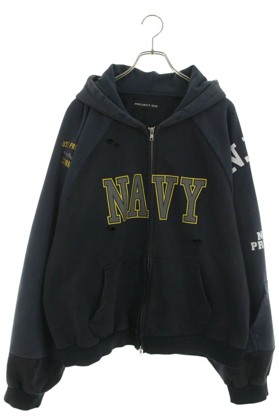 多睡眠障 project G/R PROJECT G/R Project GR RECONSTRUCTED FOLDED ZIP HOODIE - Navy