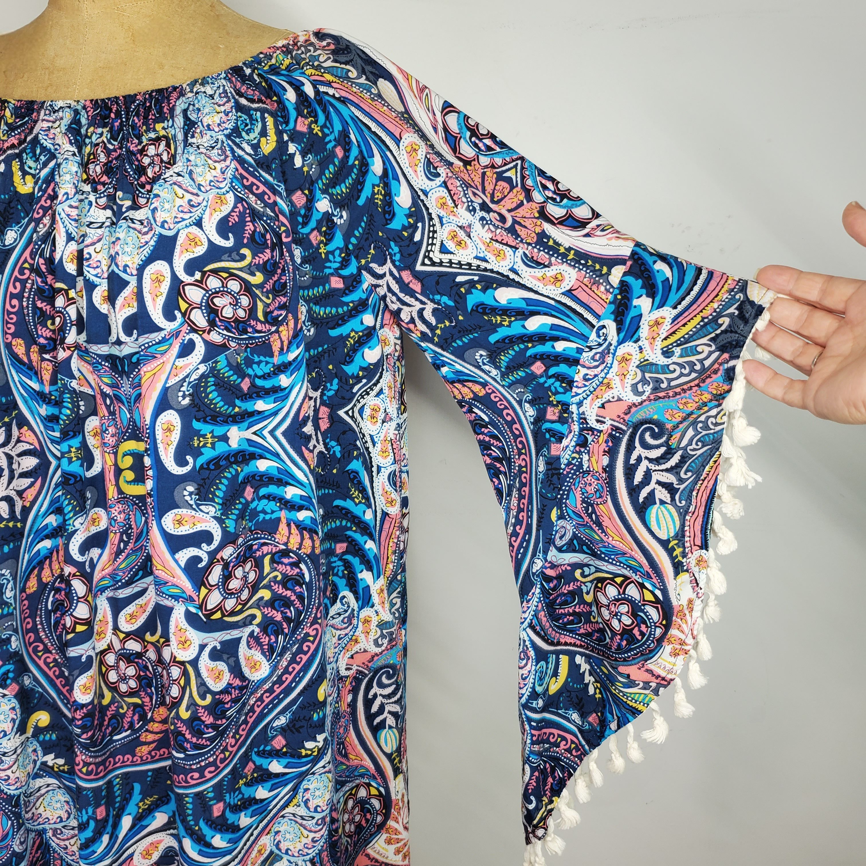 Other Umgee Sze M/L Dress Oversized Smocked Rainbow Paisley Fringe Size M / US 6-8 / IT 42-44 - 5 Thumbnail