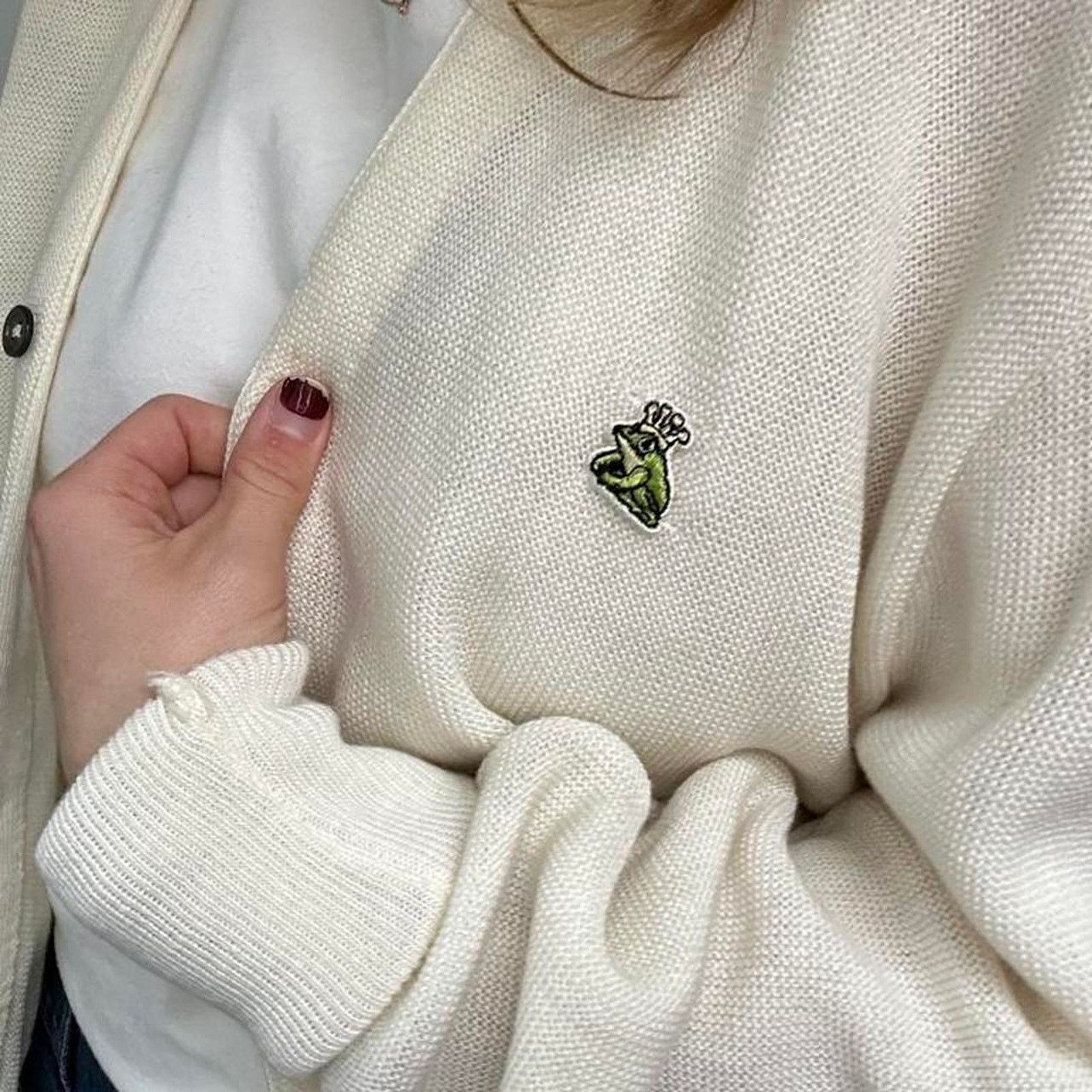 Other Vintage Frog Patch Cream Cardigan (M) Size M / US 6-8 / IT 42-44 - 2 Thumbnail