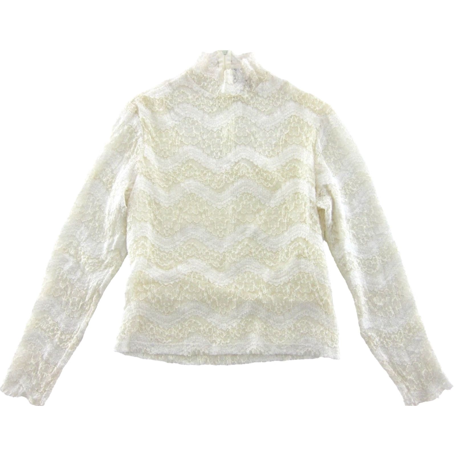 Celine VINTAGE Kay Celine Blouse Womens 4 Small Ivory Lace Stretch Mock Neck Long Sleeve Size S / US 4 / IT 40 - 2 Thumbnail