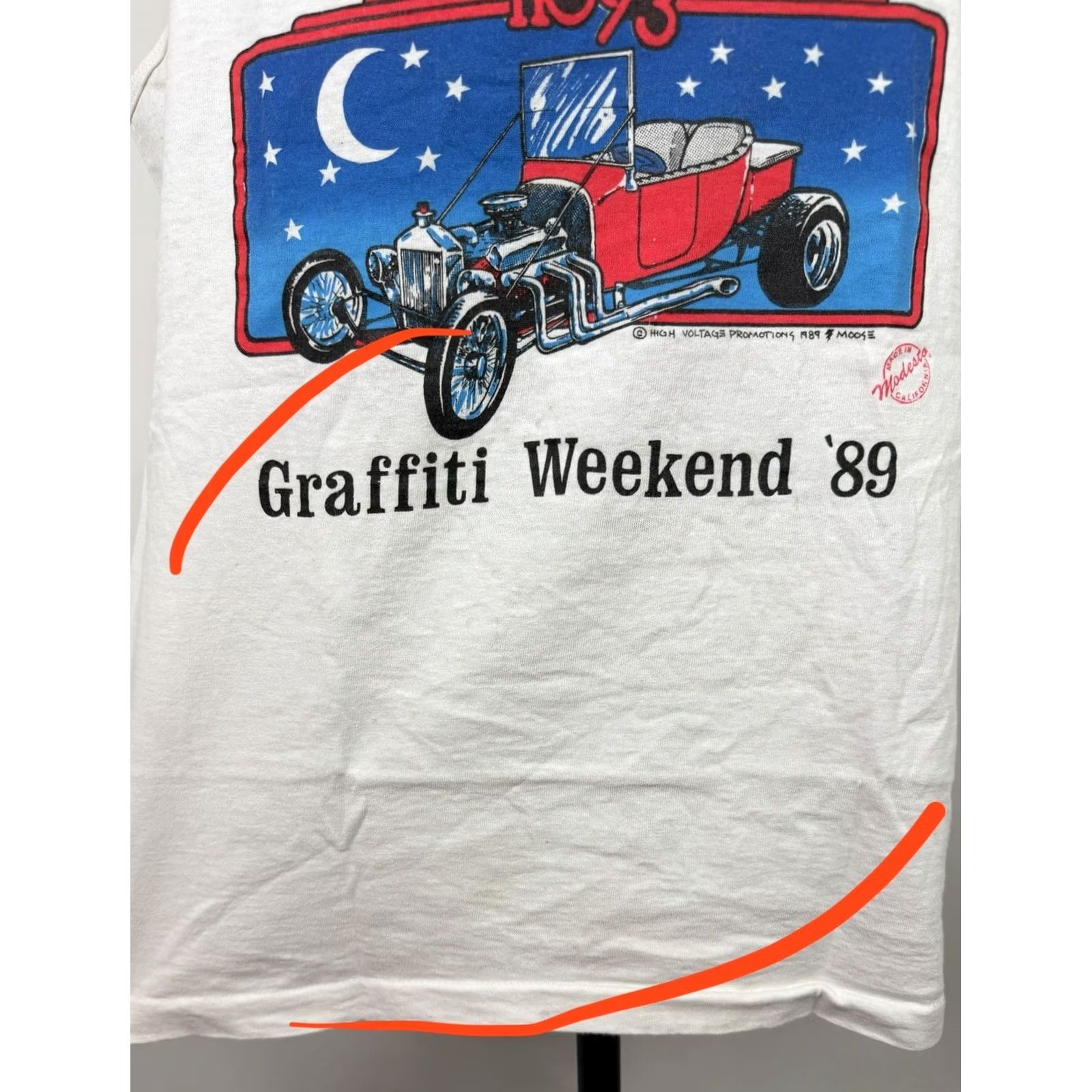 Fruit Of The Loom VINTAGE Hot Rod Cars Grafitti Tank Top Mens Large 80s Weekend Car Show White Size US L / EU 52-54 / 3 - 7 Thumbnail