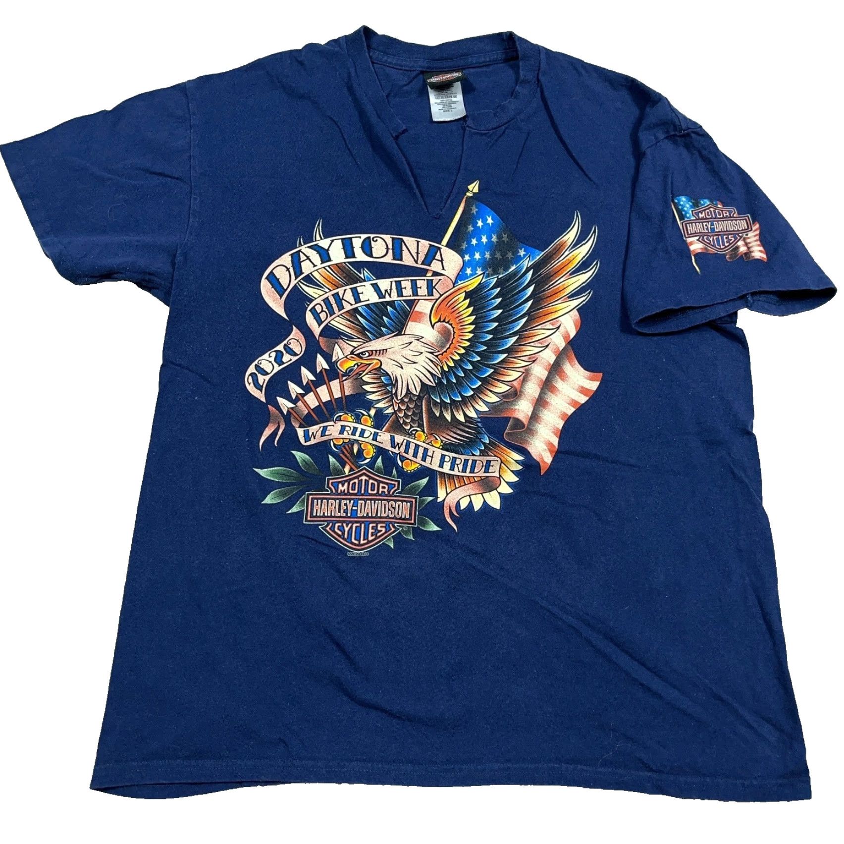 Harley Davidson Harley-Davidson Shirt Men L Blue Bike Week Daytona Tee Tattoo Eagle Biker 80s Grunge Retro Skull Graphic Print T-Shirt Mens Size US L / EU 52-54 / 3 - 2 Thumbnail