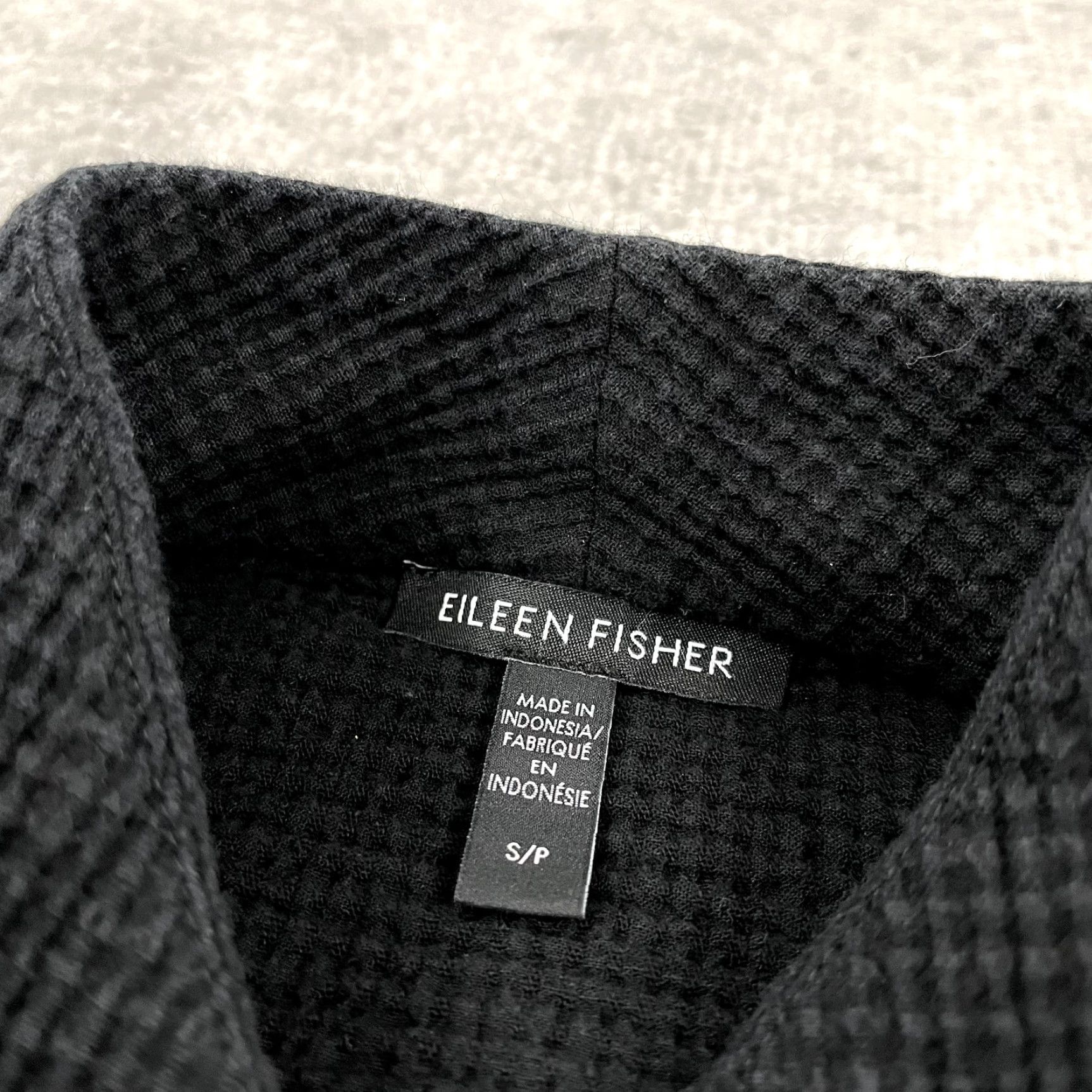 Eileen Fisher Eileen Fisher Cardigan Womens Small Black Open Front Waffle-Knit Organic Cotton Size S / US 4 / IT 40 - 2 Thumbnail