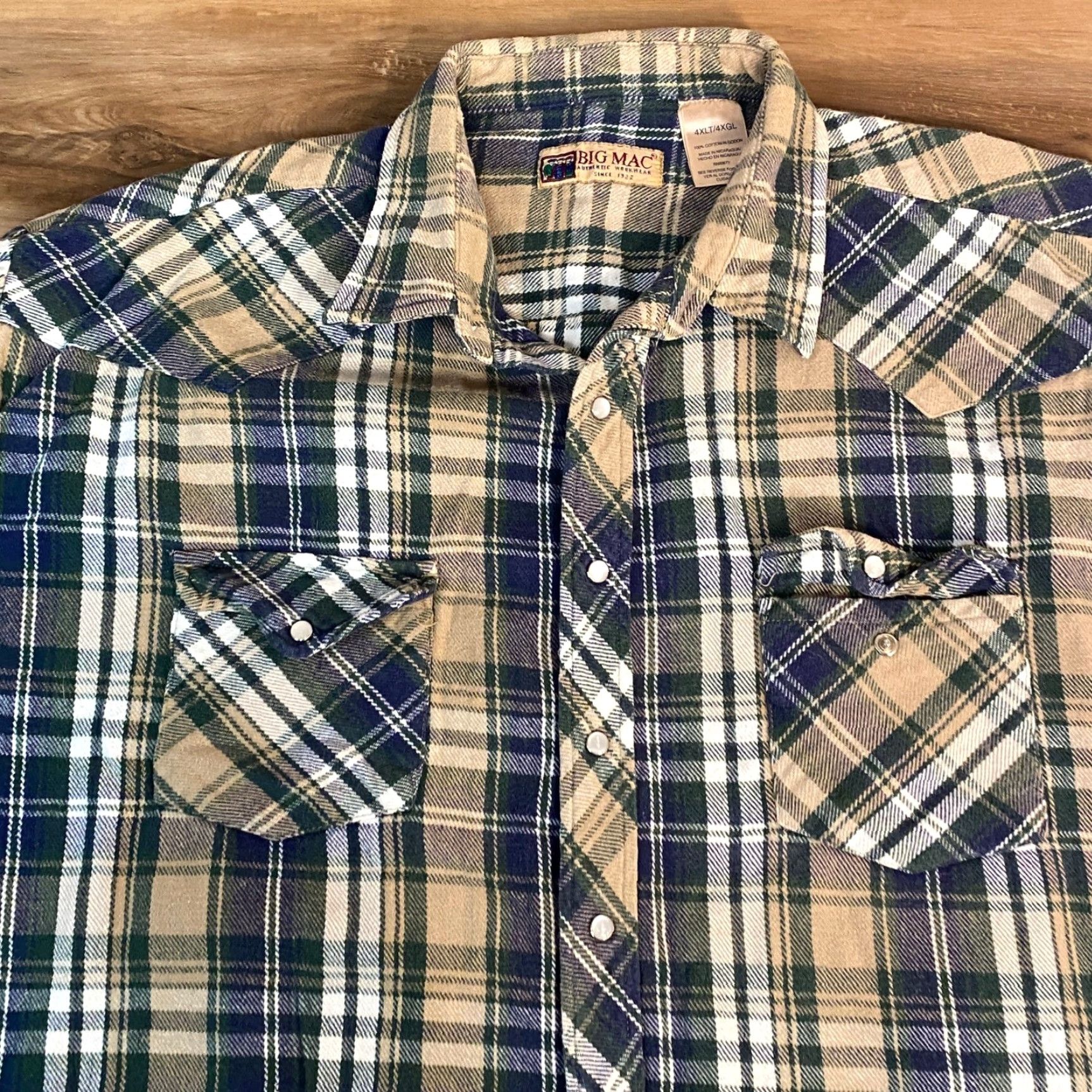 Vintage Big Mac Flannel Shirt Mens 4XLT Plaid Snap Front Western Work Shirt Heavy Beige Size US XXL / EU 58 / 5 - 3 Thumbnail