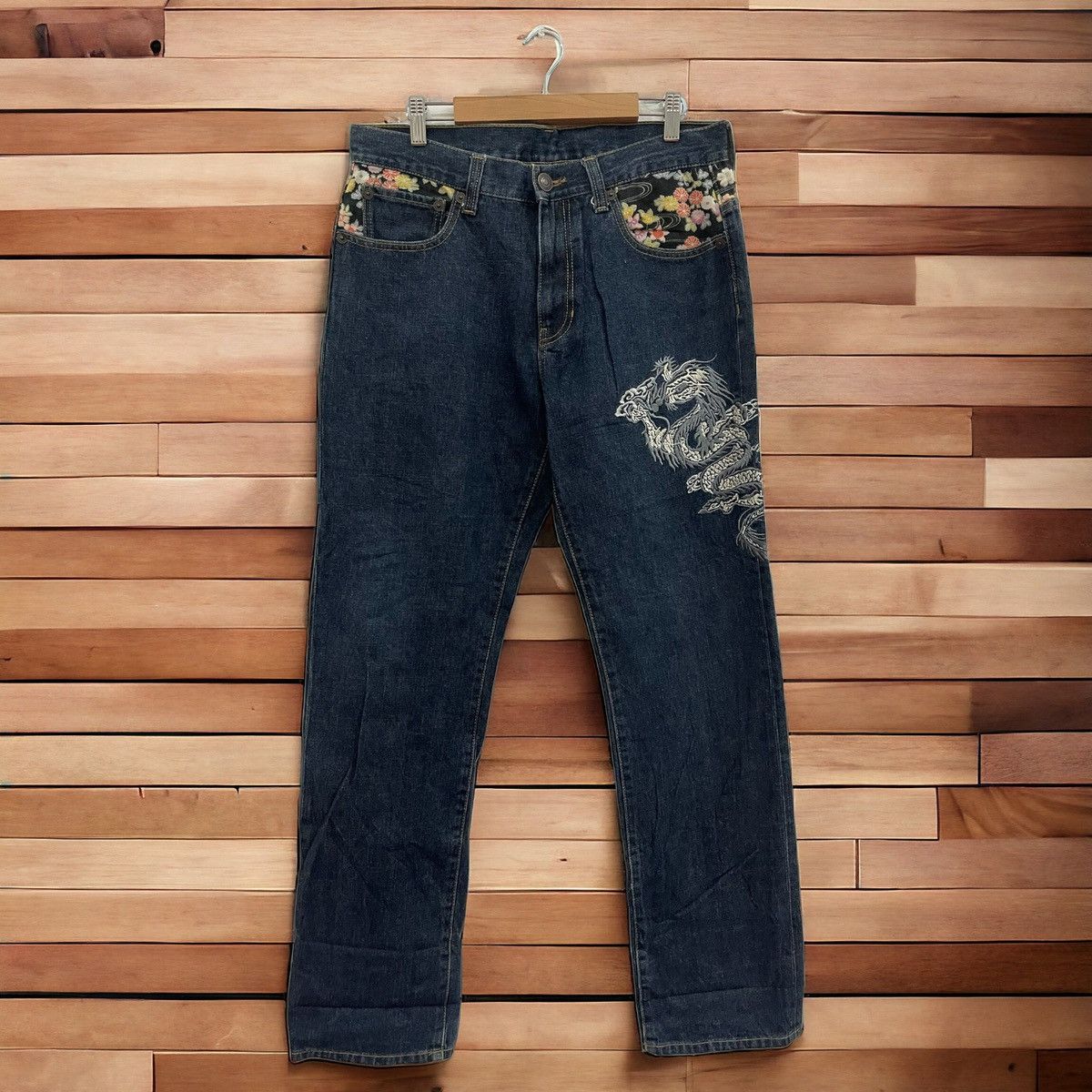 Japanese Brand × Vintage Vintage Japanese Brand Dragon Embroidery Denim Jeans Size US 33 - 1 Thumbnail