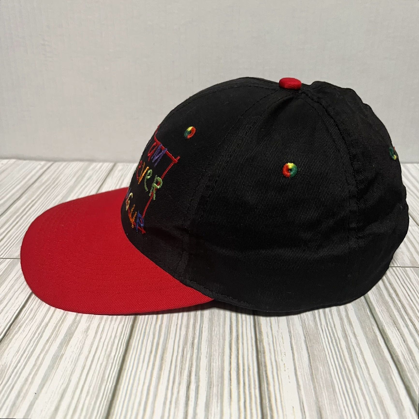 Disney VINTAGE Disney Hat Adult One Size Black I AM NEVER GROWING UP 90s Disney Snapback Mens Boys Size ONE SIZE - 4 Thumbnail