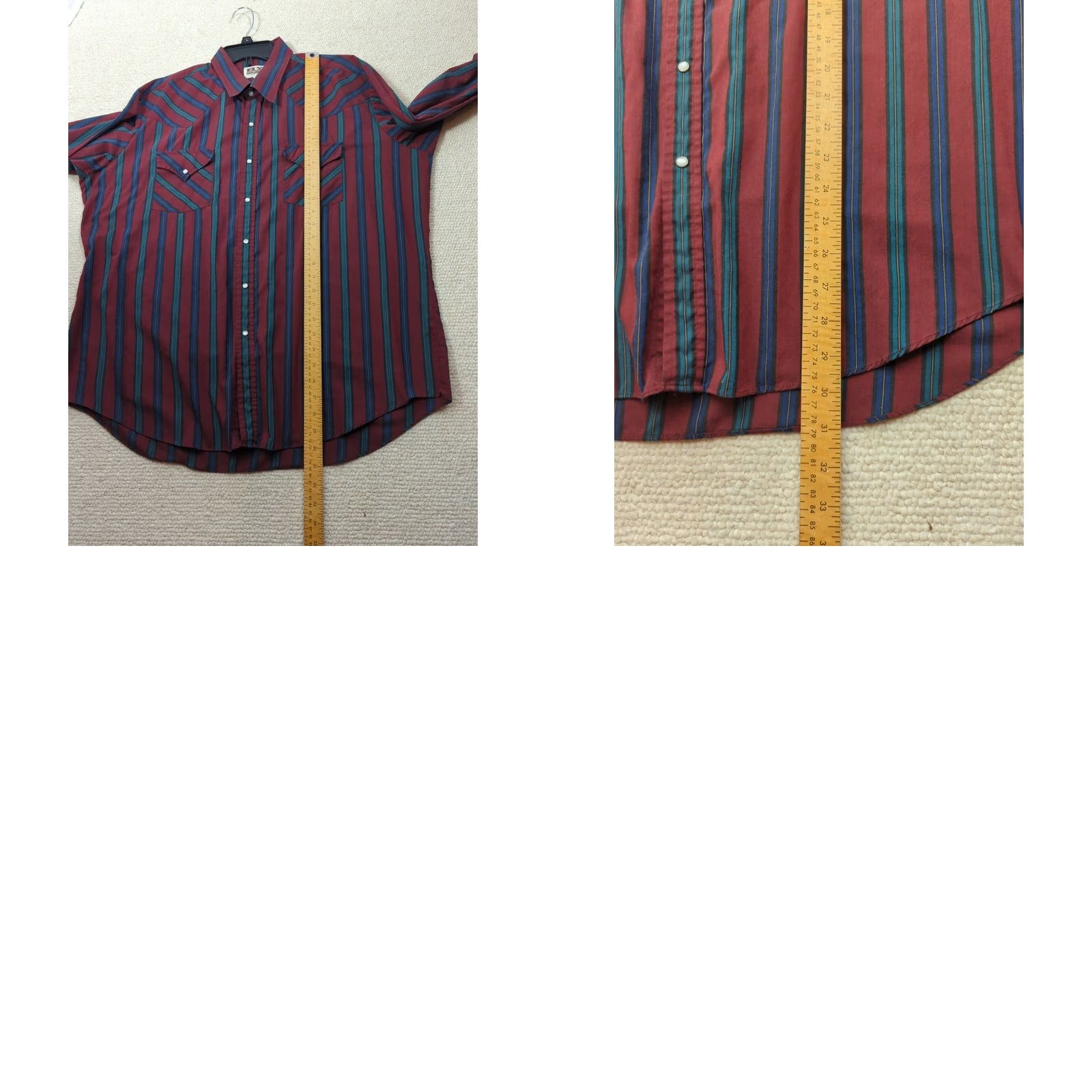 Vintage VINTAGE Ely Cattleman Button-Up Shirt Western Mens XL Burgundy Green Pearl Snap Snap Buttons Collared Striped Pattern Cowboy Dress Shirt Size 46R - 8 Thumbnail