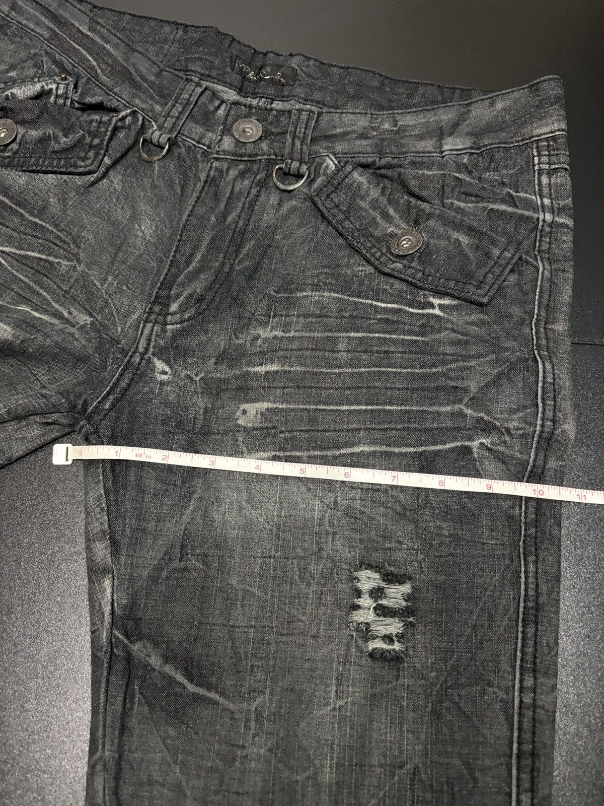 Japanese Brand Y2K Black Crown Distressed Wide Flare Pants Size 32" / US 10 / IT 46 - 13 Thumbnail