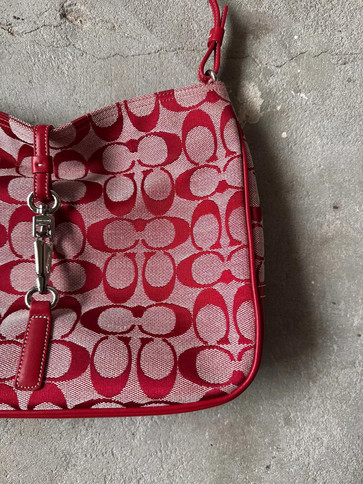 Coach Coach Hobo Signature Clip Canvas Handbag Red Size ONE SIZE - 3 Thumbnail