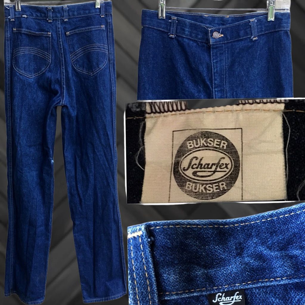 Vintage VINTAGE Scharfex Jeans High Waist 70s 1980s 29 in Waist Denim Blue 1970s 1980s Hippy Mens Womens Boys Girls Jeans Sharfex Size 29" - 1 Thumbnail