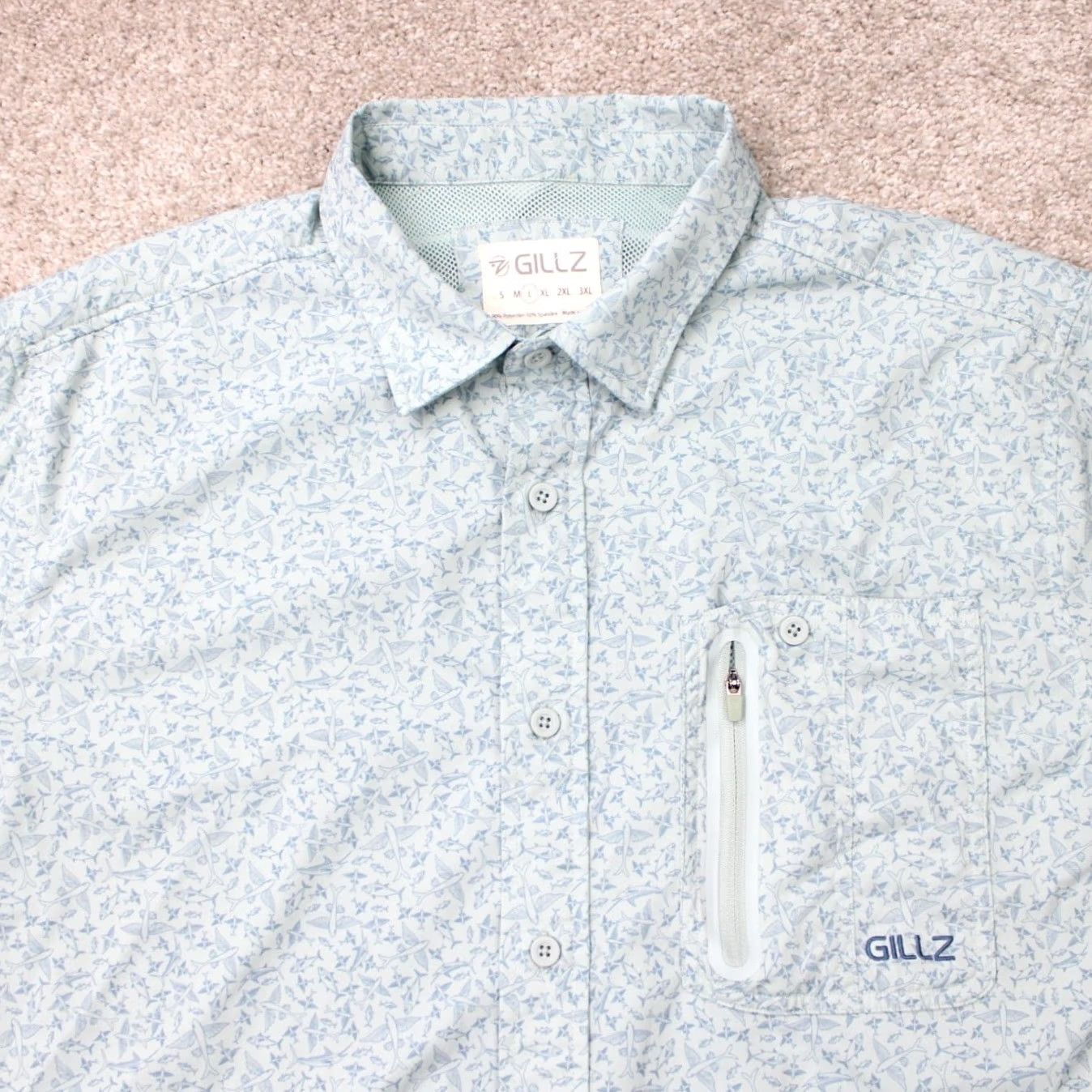 Vintage Gillz Shirt Geometric Blue Button-Up Long Sleeve Mens Large Polyester Stretch Size US L / EU 52-54 / 3 - 6 Thumbnail