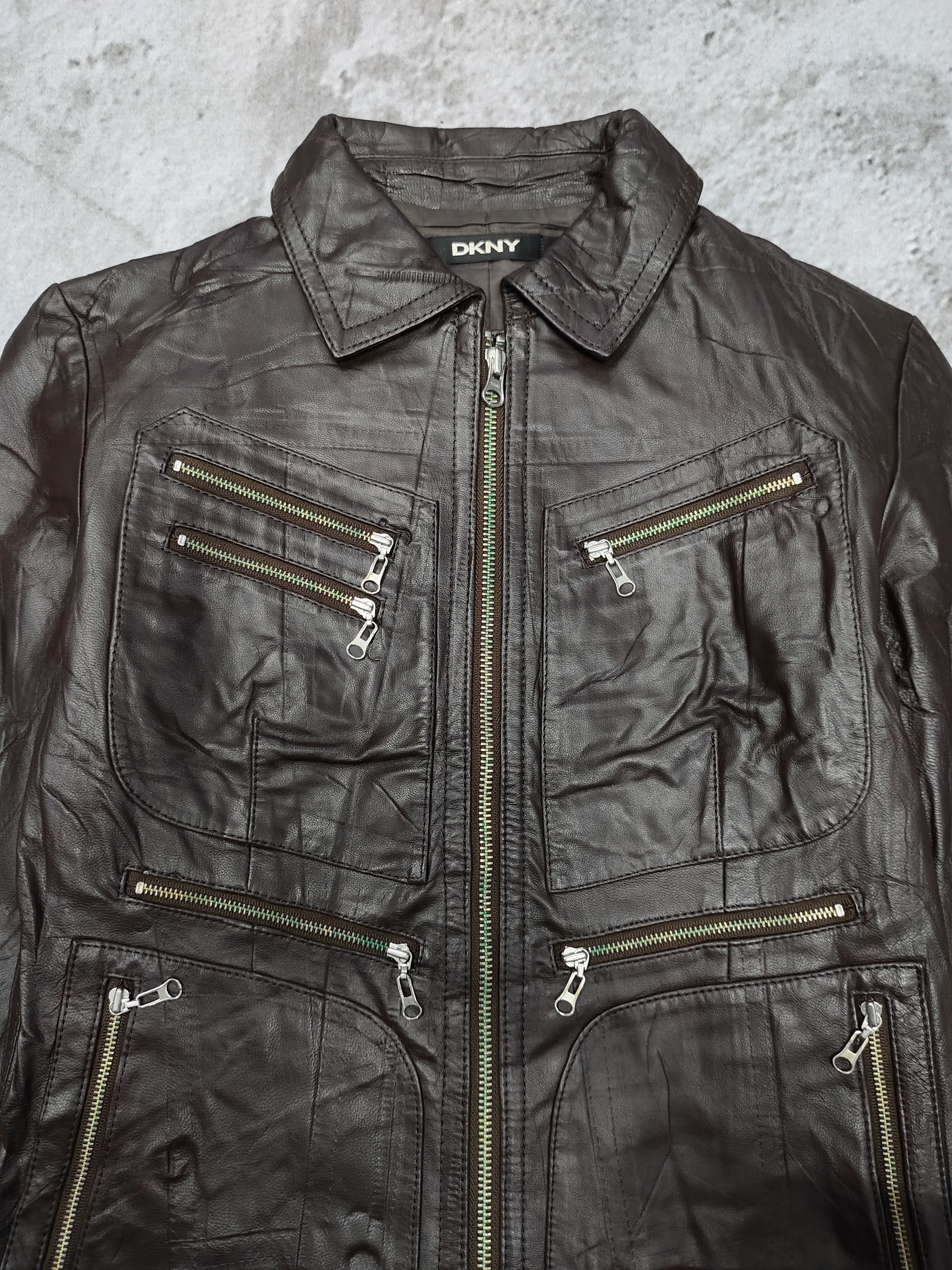 DKNY 2000s DKNY- Multi Zip Pocket Moto Sheepskin Leather Jacket Size M / US 6-8 / IT 42-44 - 5 Thumbnail