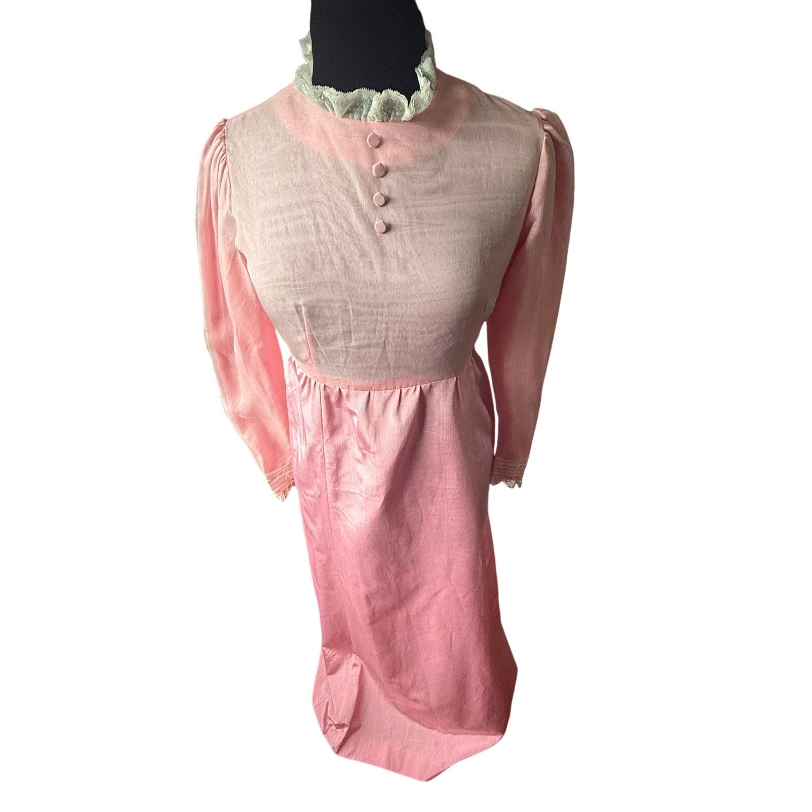 Vintage Vintage 60’s Pink Prairie White Lace Maxi Dress Small Size S / US 4 / IT 40 - 4 Thumbnail