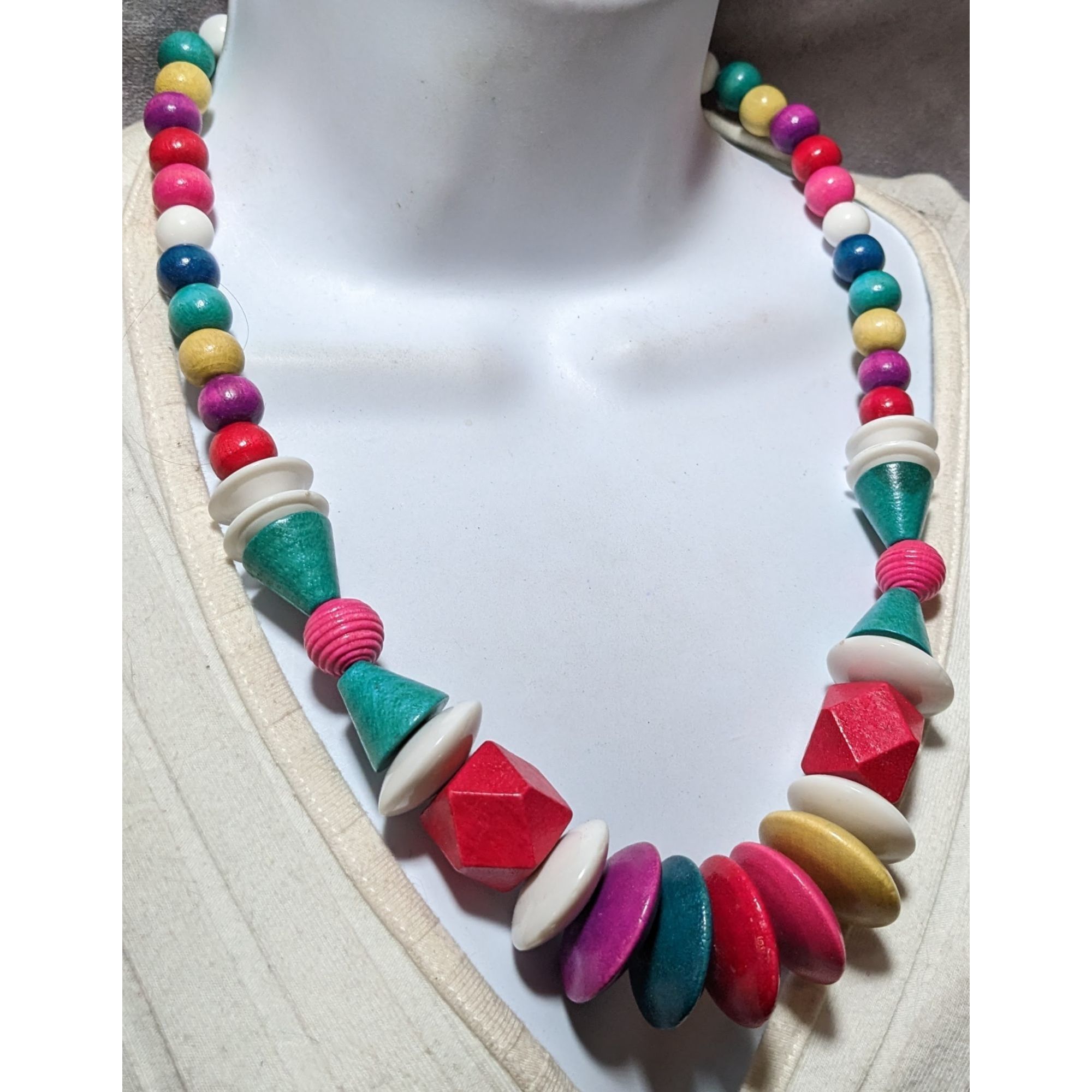 Other Vintage Rainbow Wood Beaded Statement Necklace Size ONE SIZE - 6 Thumbnail
