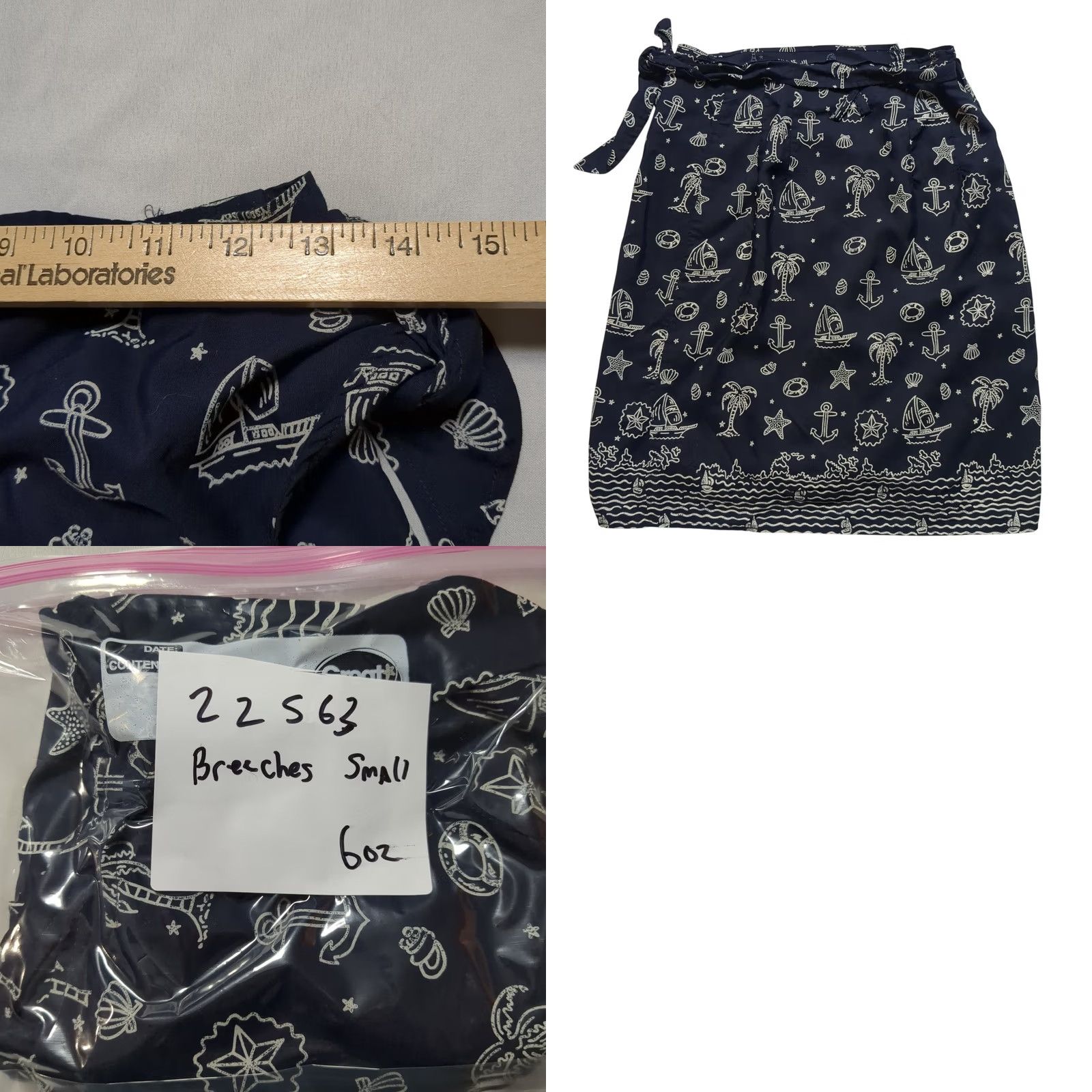 Nautica VINTAGE Breeches Wrap Skirt Nav y Blue Small Rayon Nautical Sailboat Print Made USA Womens Size 28" / US 6 / IT 42 - 8 Thumbnail