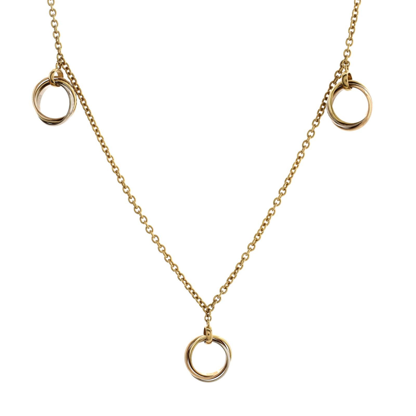 image of Trinity De Cartier Three Station Necklace 18K Tricolor Gold, Women's