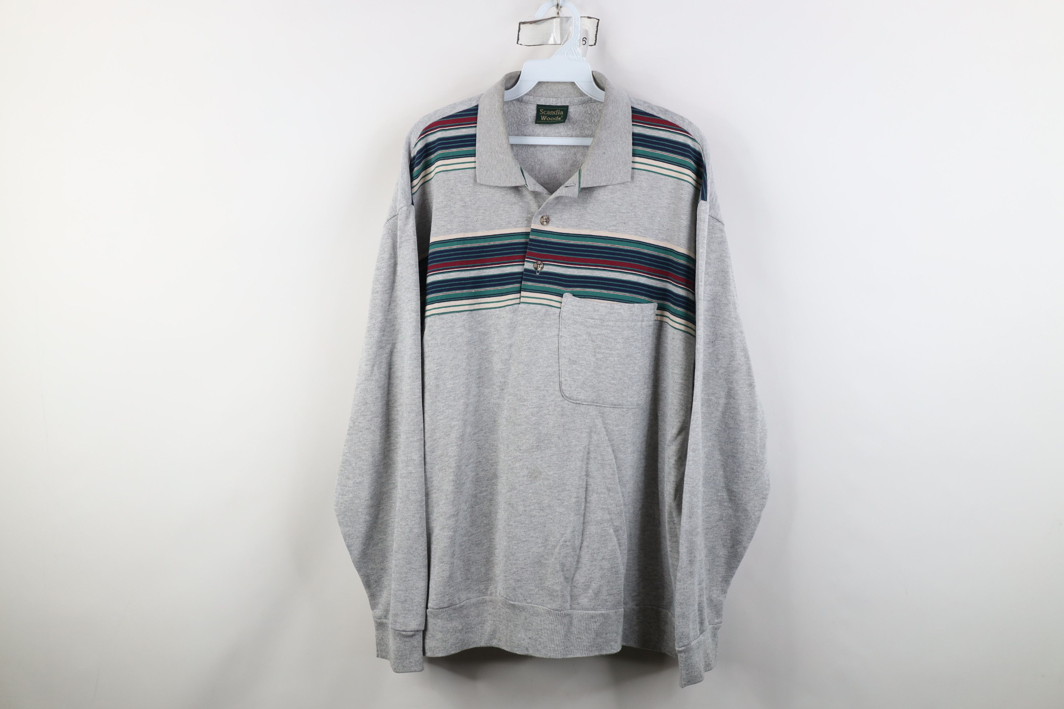 Vintage Vintage 90s Streetwear Thin Striped Collared Sweatshirt Size US XXL / EU 58 / 5 - 1 Thumbnail