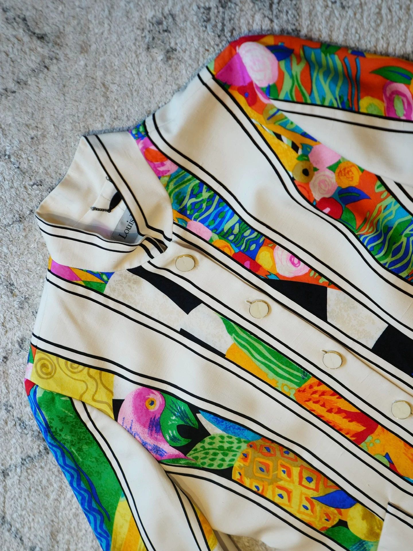 Louis Feraud Louis Feraud White Silk Jacquard Fruit Color-Block Blazer Size M / US 6-8 / IT 42-44 - 7 Thumbnail
