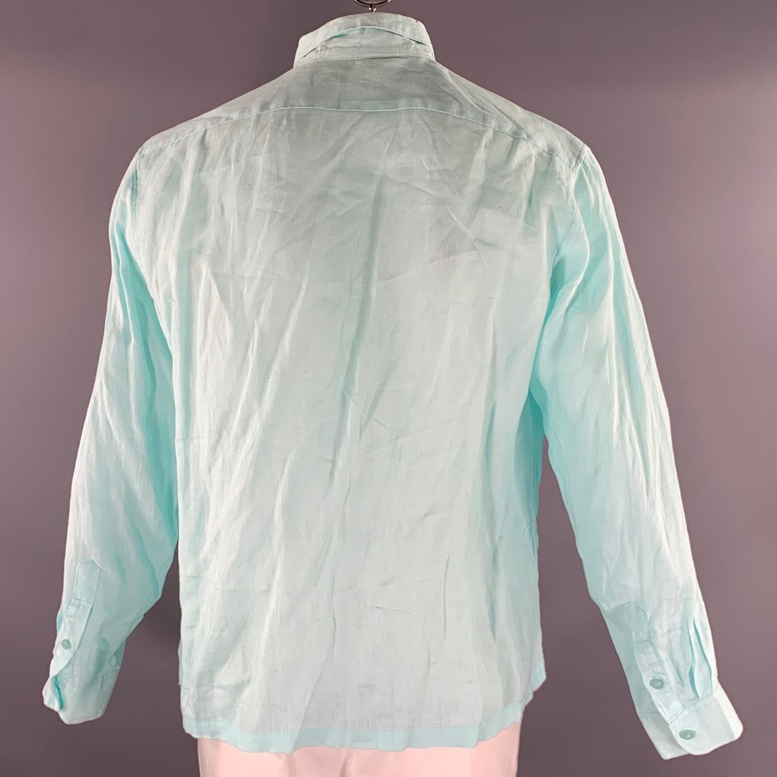 Other NATURAL BLUE L Blue Turqoise Heather Linen Long Sleeve Shirt Size US L / EU 52-54 / 3 - 3 Thumbnail