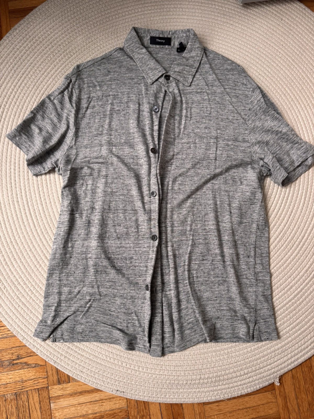Theory Theory Shirt Mens Gray Button Front Knit Short Sleeve LinenM Size US M / EU 48-50 / 2 - 1 Thumbnail