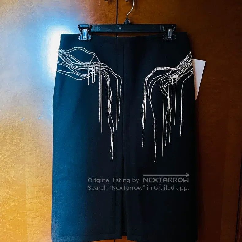 Dries Van Noten Dries Van Noten Wool Black Rhinestone Midi Skirt Size 37" - 2 Thumbnail