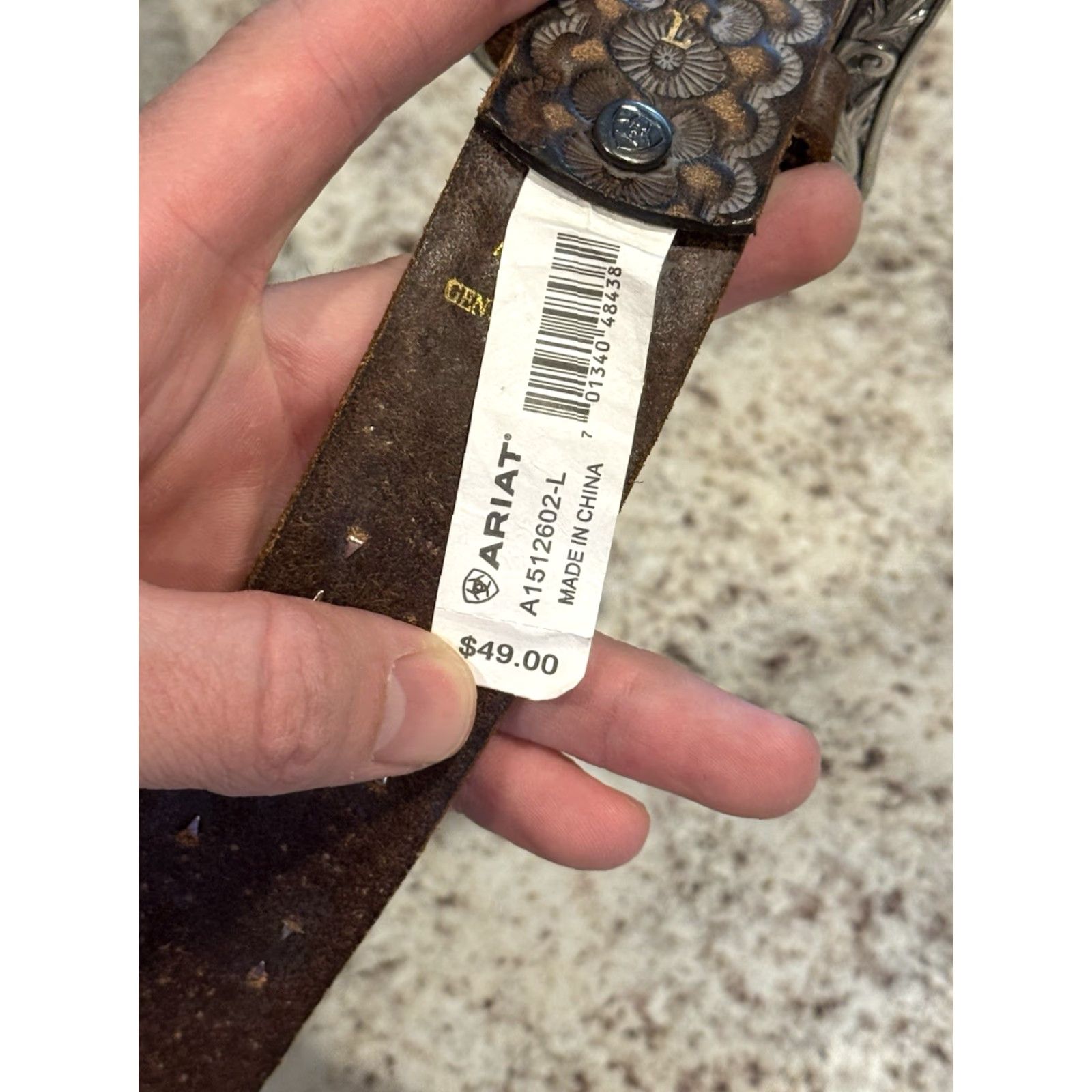 Ariat Ariat Western Belt L 1.5 in Leather Brown Mens Brown 1.5 in New Studded Tooled Western Cowboy Belt Mens L Size ONE SIZE - 4 Thumbnail