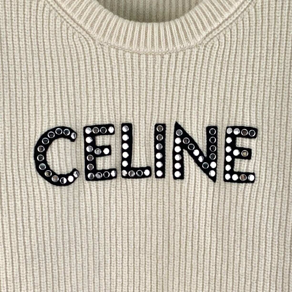 Celine Celine Off-white Logo Crew Neck Wool Knit Sweater K26WX Size S / US 4 / IT 40 - 4 Thumbnail