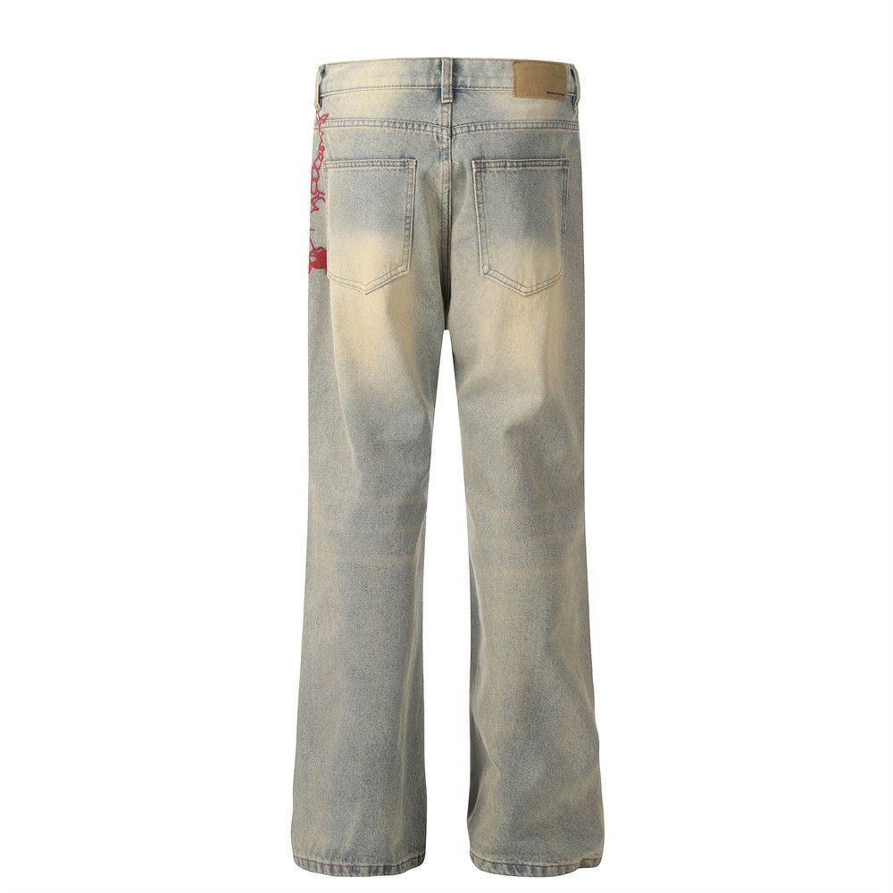 Japanese Brand × Jean Washed distressed vintage embroidered chain casual jeans Size US 32 / EU 48 - 3 Thumbnail