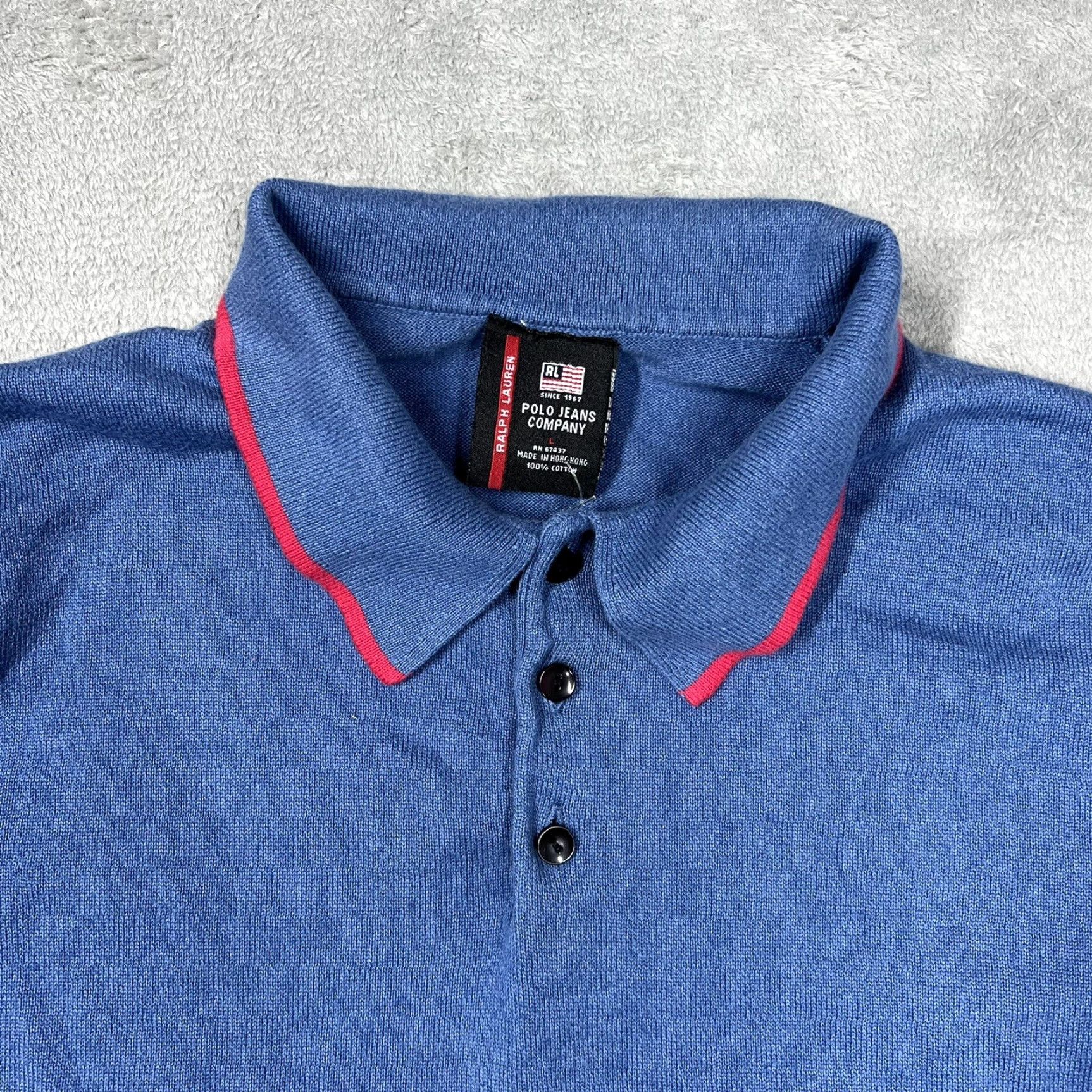 Ralph Lauren VINTAGE Ralph Lauren Polo Jeans Co Solid Blue Rugby Shirt Mens Large Fits Medium Size US L / EU 52-54 / 3 - 5 Thumbnail