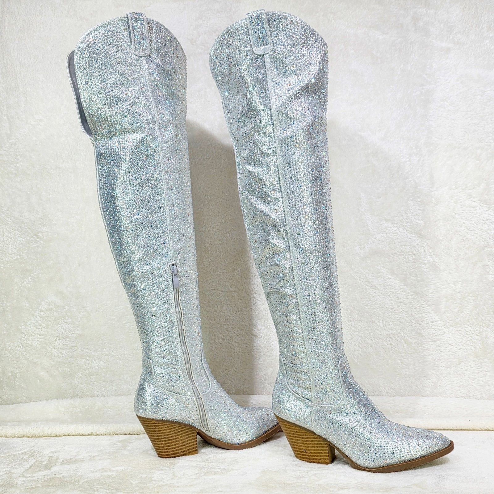 Other Country Glam Iridescent Silver Rhinestone OTK Thigh High Cow Size US 7.5 / IT 37.5 - 2 Thumbnail