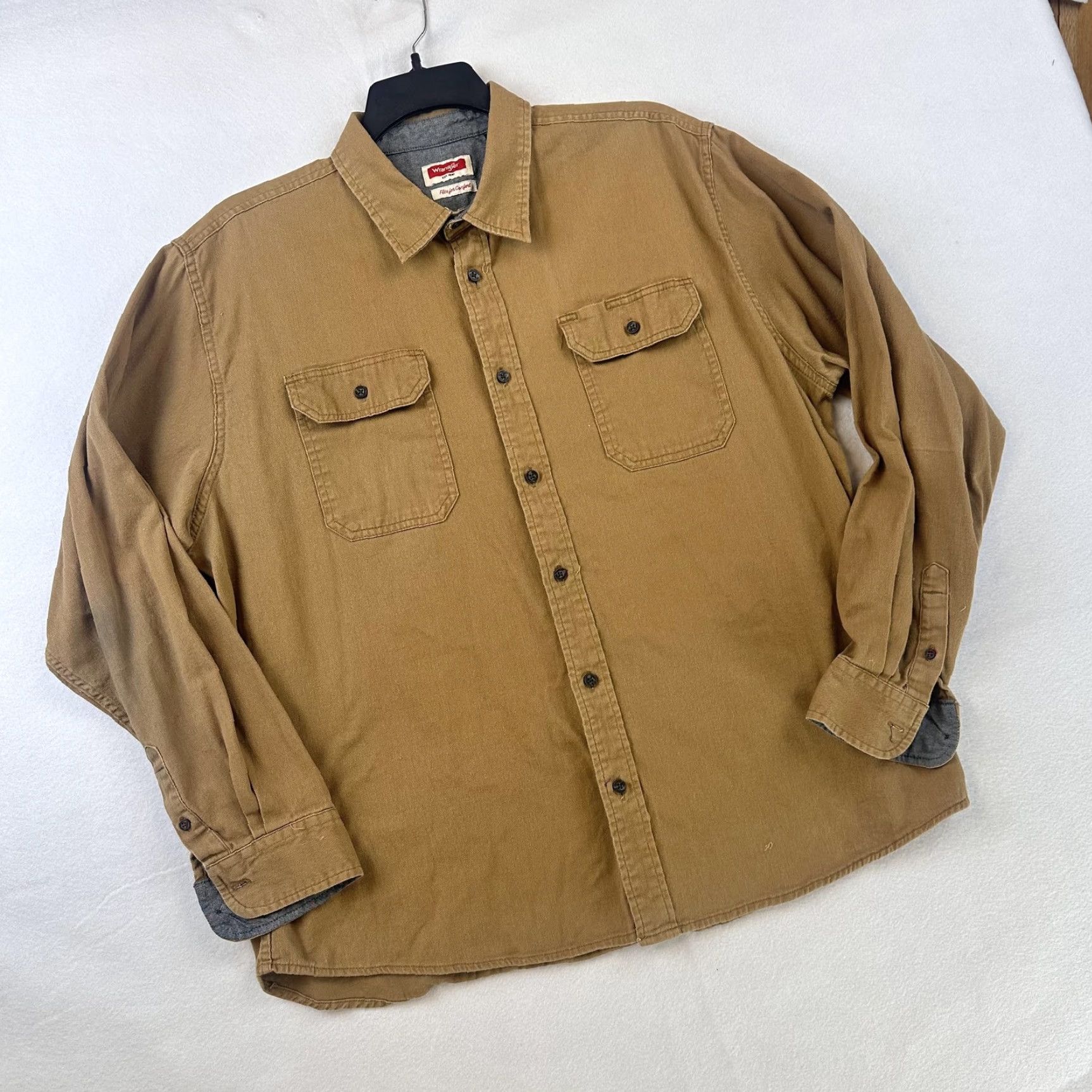 Wrangler Wrangler Shirt Mens XL Brown Comfort Flex Button Up Long Sleeve Work Casual Twill Cotton Spandex Pockets Western Vintage: No Size US XL / EU 56 / 4 - 3 Thumbnail