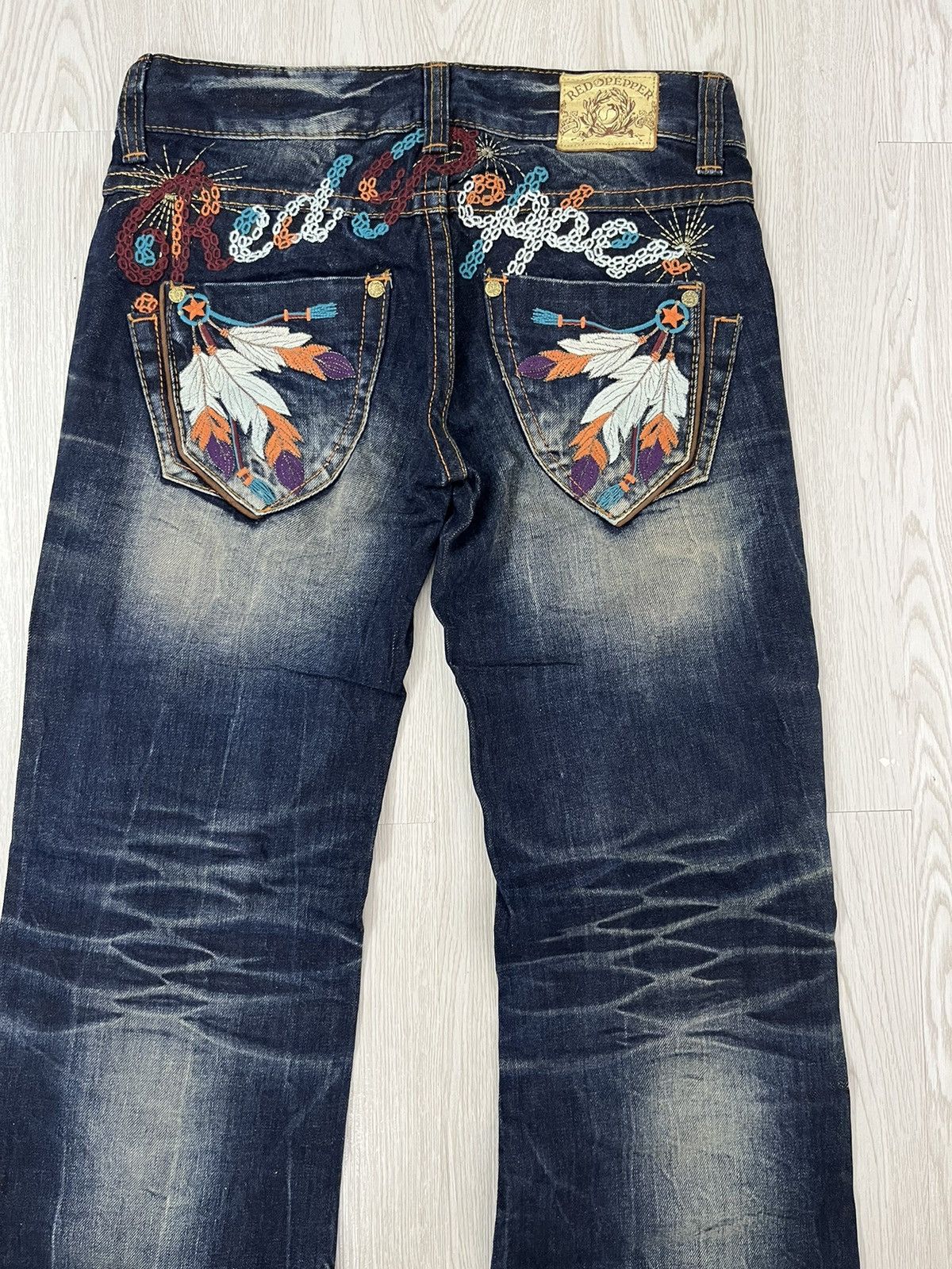 CRAZY🤯 Flare Red Pepper Embroided Trible Style Jeans