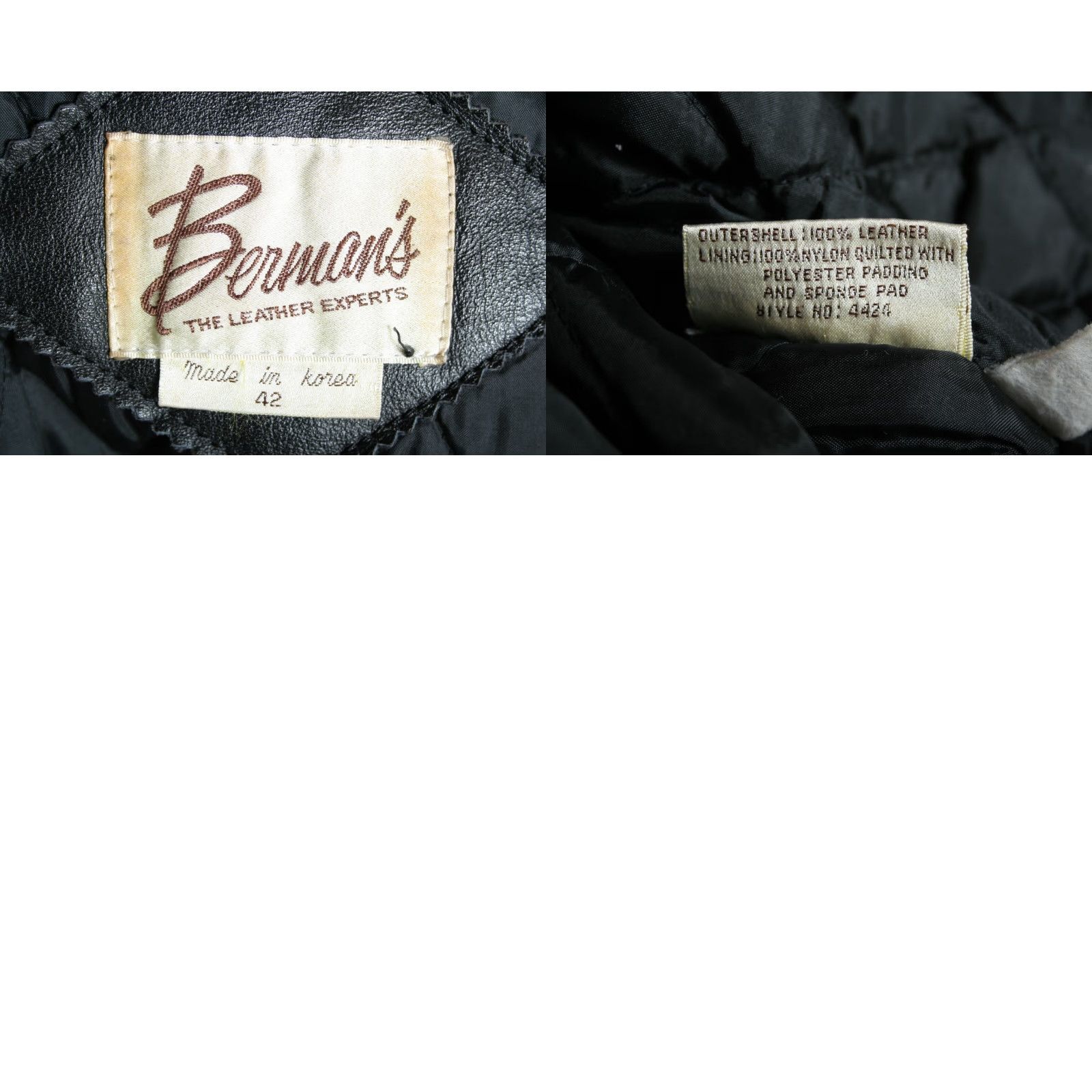 Ben Sherman VINTAGE Bermans Leather Jacket Mens BERMANS Ribbed Stretch Quilt Lined Insulated Zip Sz. 42 Black Motorcycle Jacket Size US XS / EU 42 / 0 - 9 Thumbnail