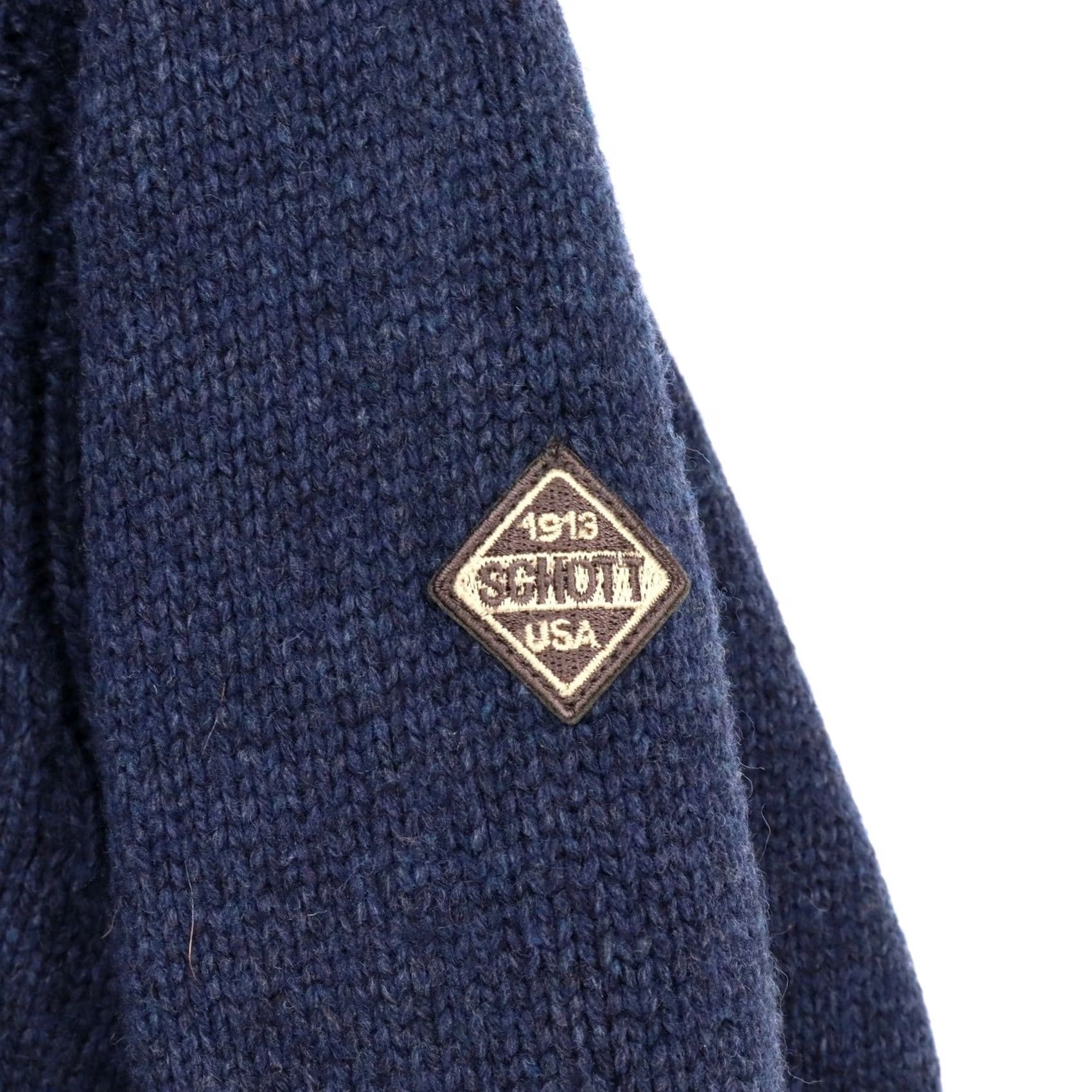 Schott Schott Bros Wool Blend Sherpa Lined Full Zip Shawl Cardigan Sweater L Navy Blue Size US L / EU 52-54 / 3 - 3 Thumbnail