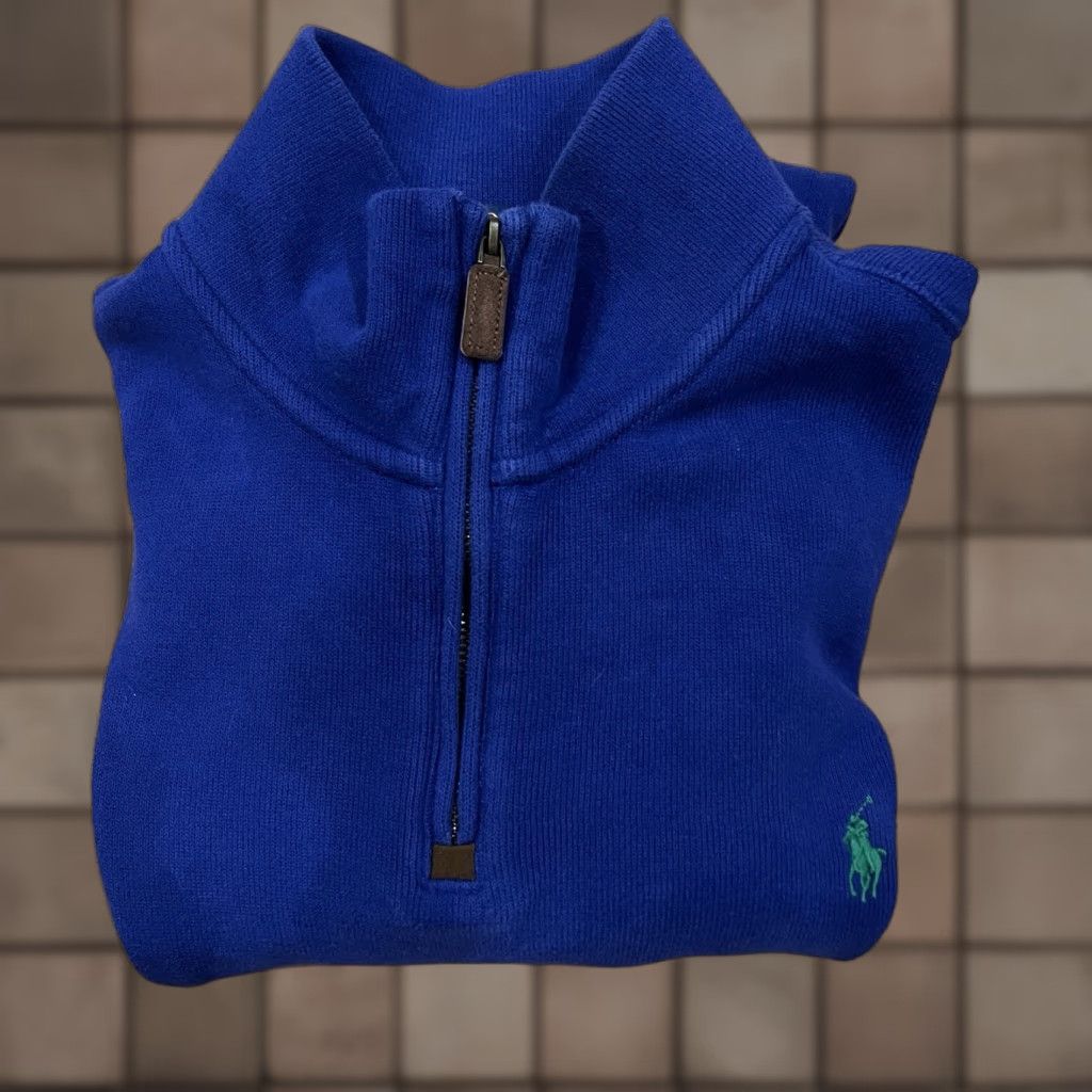 Polo Ralph Lauren Polo Ralph Lauren Sweater Mens XL Blue 1/4 Zip Mock Neck Pullover Pima Cotton Knit Logo Classic Sports Golf casual Size US XL / EU 56 / 4 - 1 Thumbnail