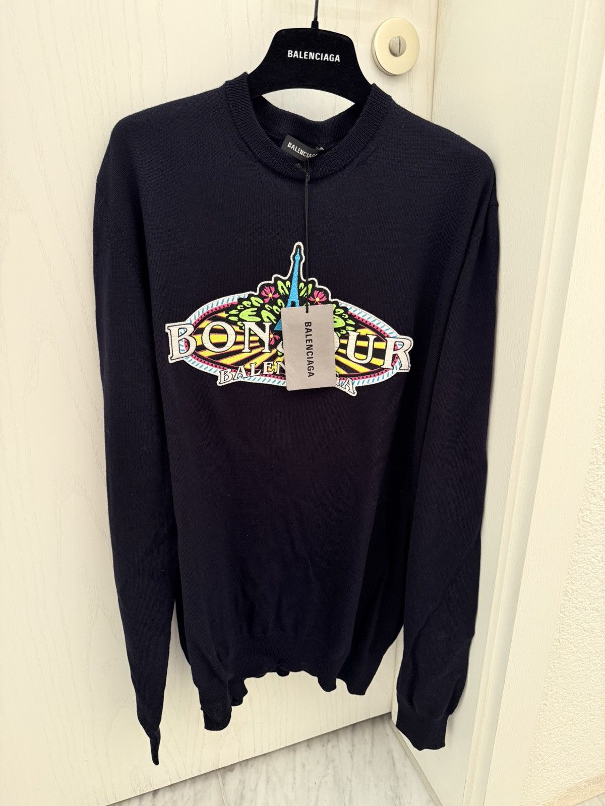 Balenciaga Balenciaga Logo Wool Sweatshirt Navy Blue M RRP 990€ Size US M / EU 48-50 / 2 - 1 Thumbnail