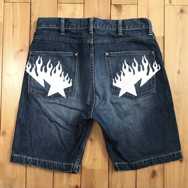 Bape × Nigo Fire BAPE STA Denim Shorts a bathing ape flame NIGO ★size S Size US 30 / EU 46 - 1 Thumbnail