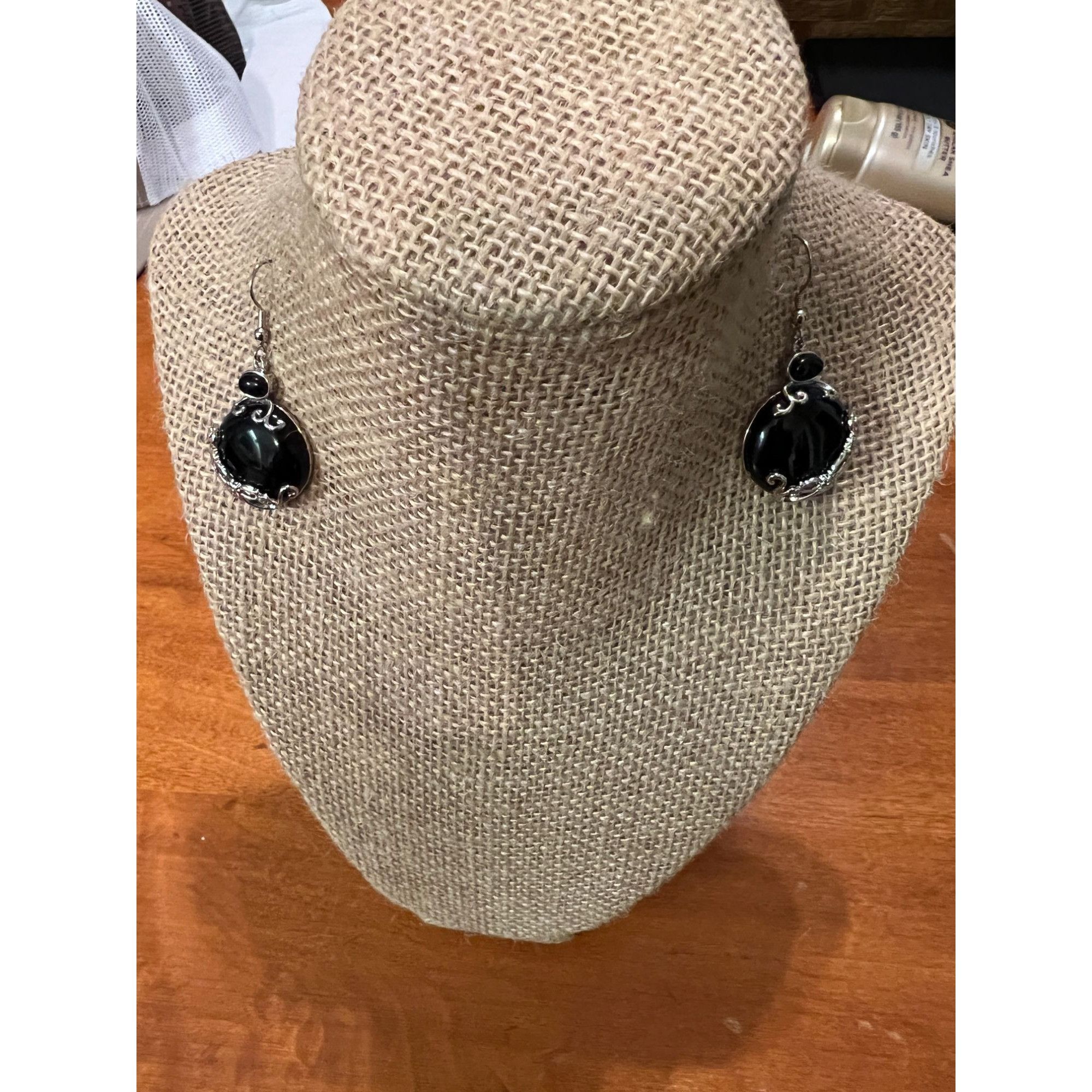 Other Stainless Steel Black Round Bead Cabochon Earrings Hook Dang Size ONE SIZE - 1 Thumbnail