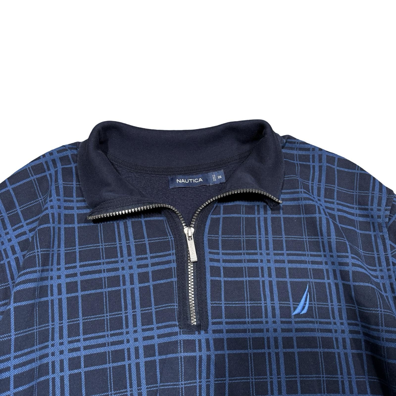 Nautica Nautica Men's Blue Plaid Quarter-Zip Pullover Sweatshirt Size US XXL / EU 58 / 5 - 4 Thumbnail