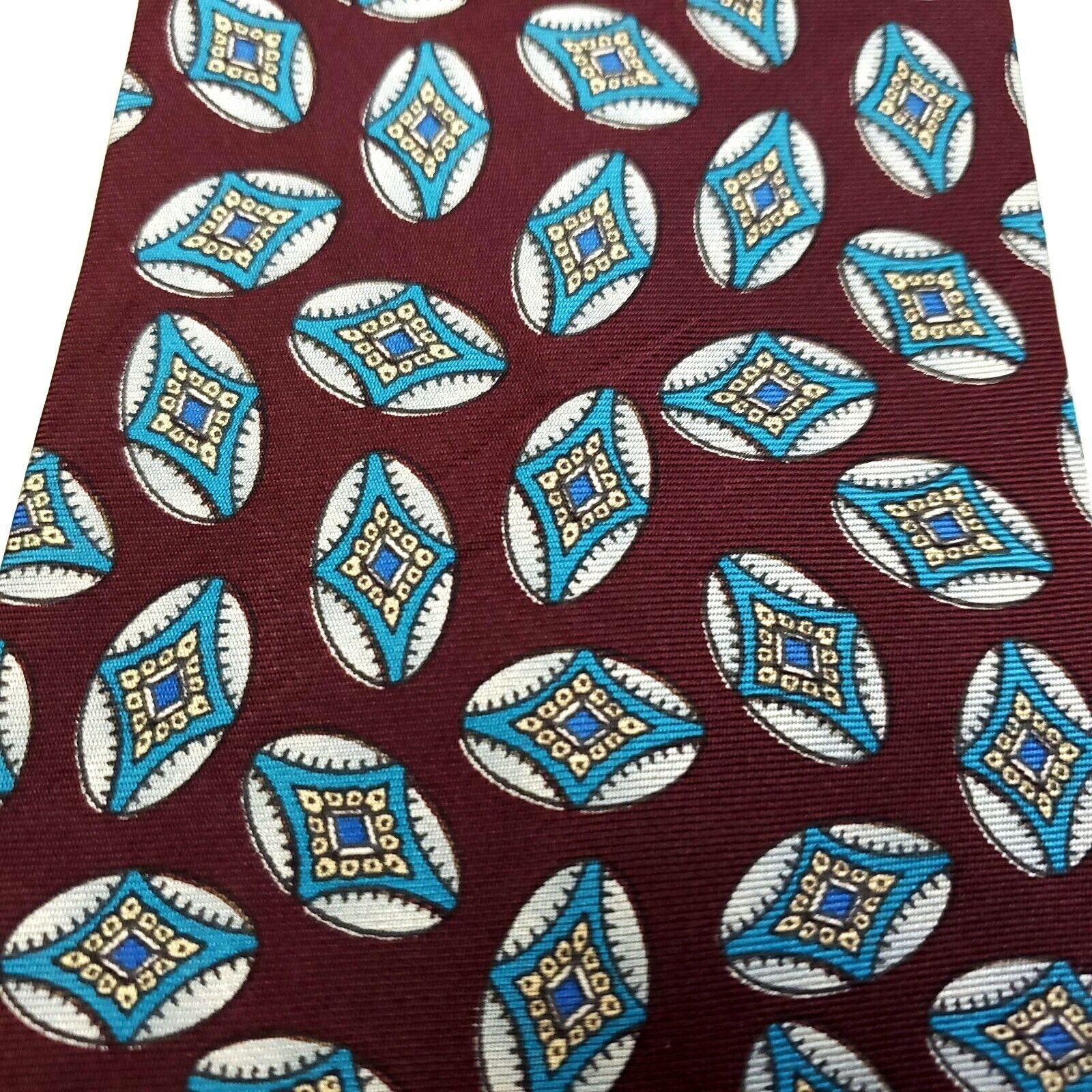 Oscar De La Renta Oscar De La Renta Silk Tie Maroon Red Teal Geometric Print S Size ONE SIZE - 2 Thumbnail