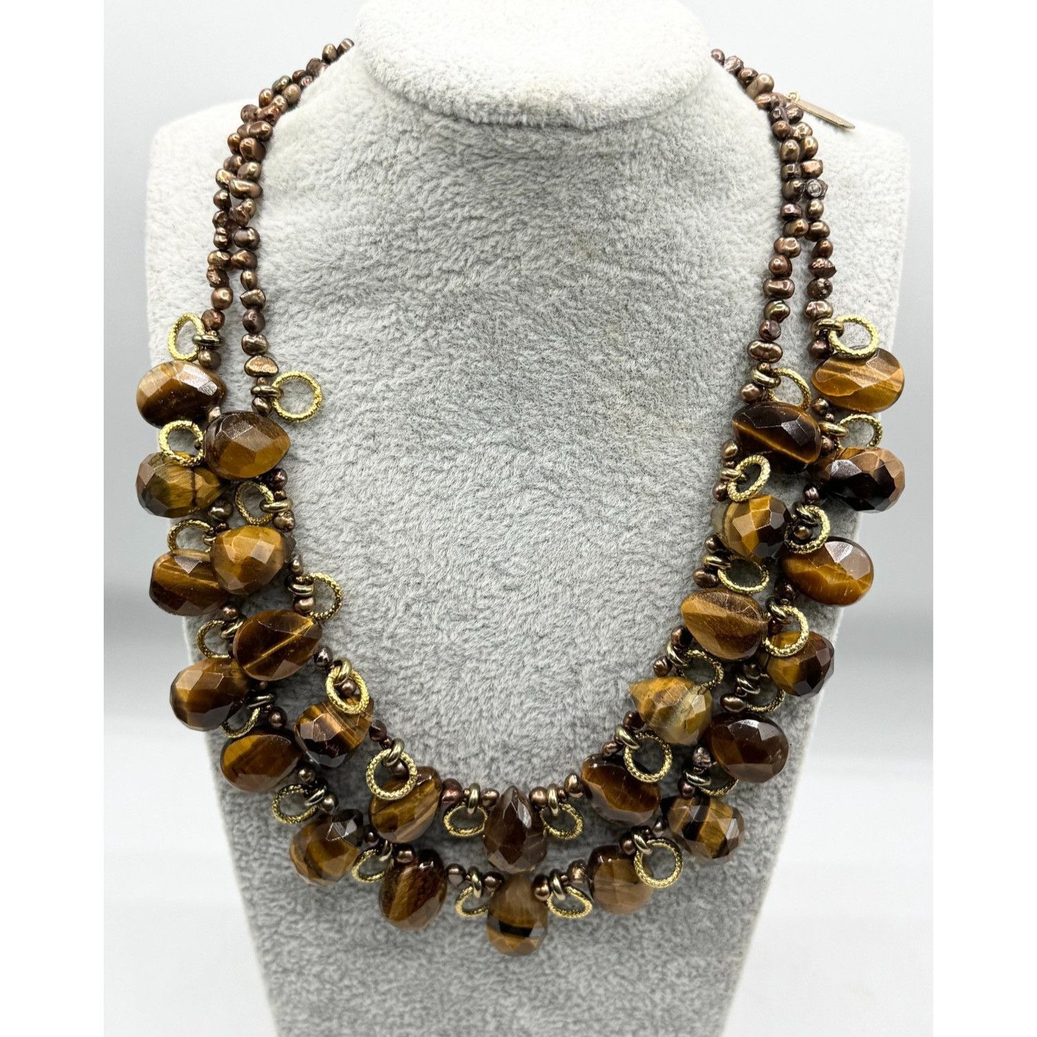 Vintage Vintage brown stone double strand beaded necklace Size ONE SIZE - 1 Thumbnail