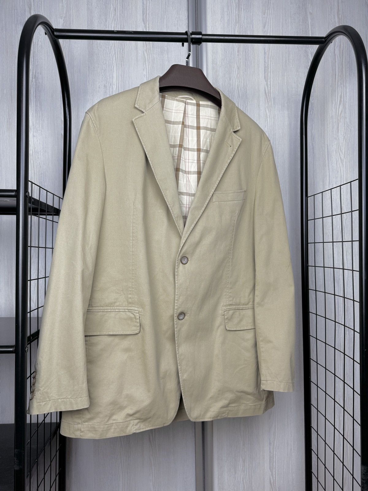 Barbour Barbour beige cotton 2 buttons half checkered lined blazer L Size 44R - 5 Thumbnail
