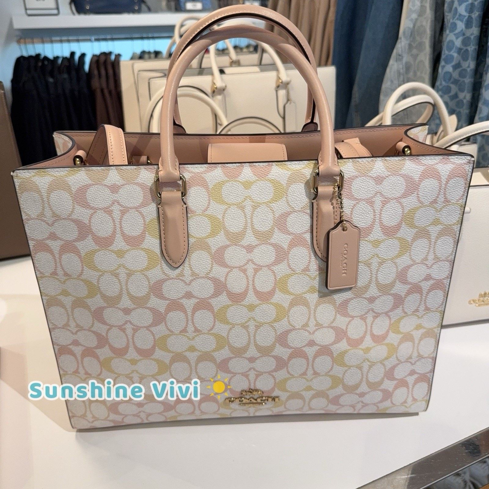 Coach NWT Coach Maggie Tote Bag Pretty Signature Chalk/Pink CDZ06 Size ONE SIZE - 5 Thumbnail
