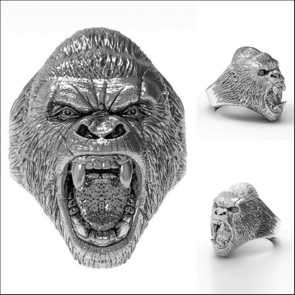 Designer Men's Vintage Punk King Kong Gorilla Head Ring - Size 8 Size ONE SIZE - 5 Thumbnail