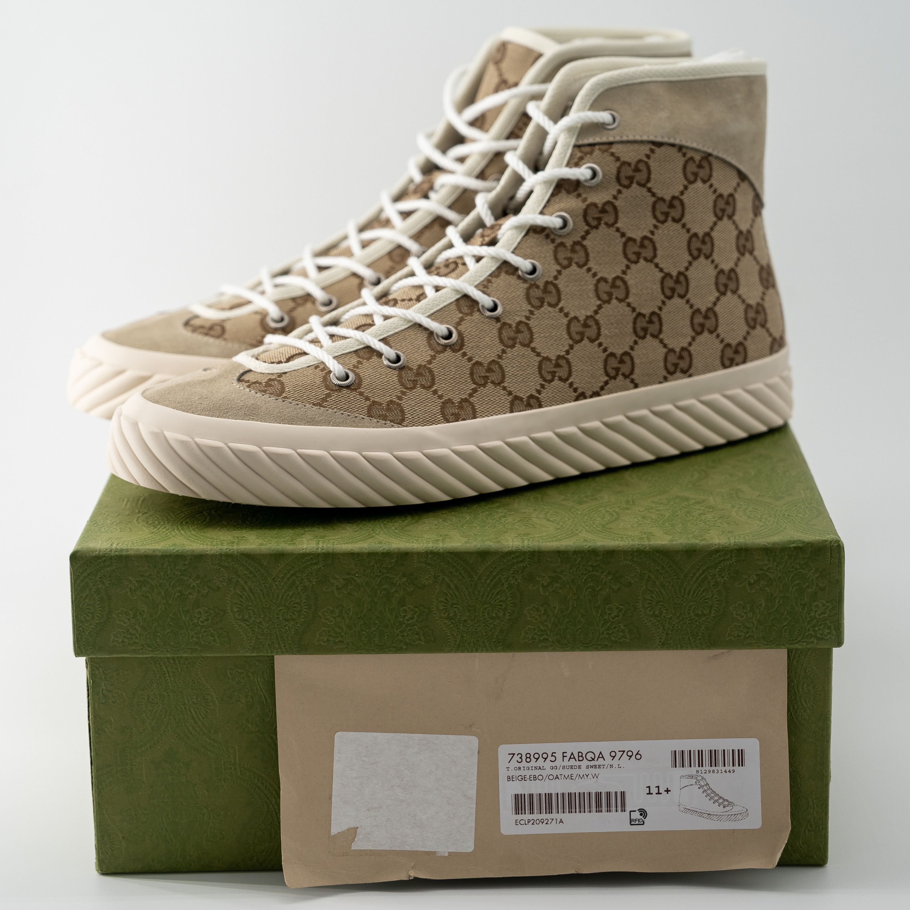 Gucci 11.5G - Gucci GG Canvas Monogram Sneakers Tortuga Beige High Size US 12 / EU 45 - 9 Thumbnail
