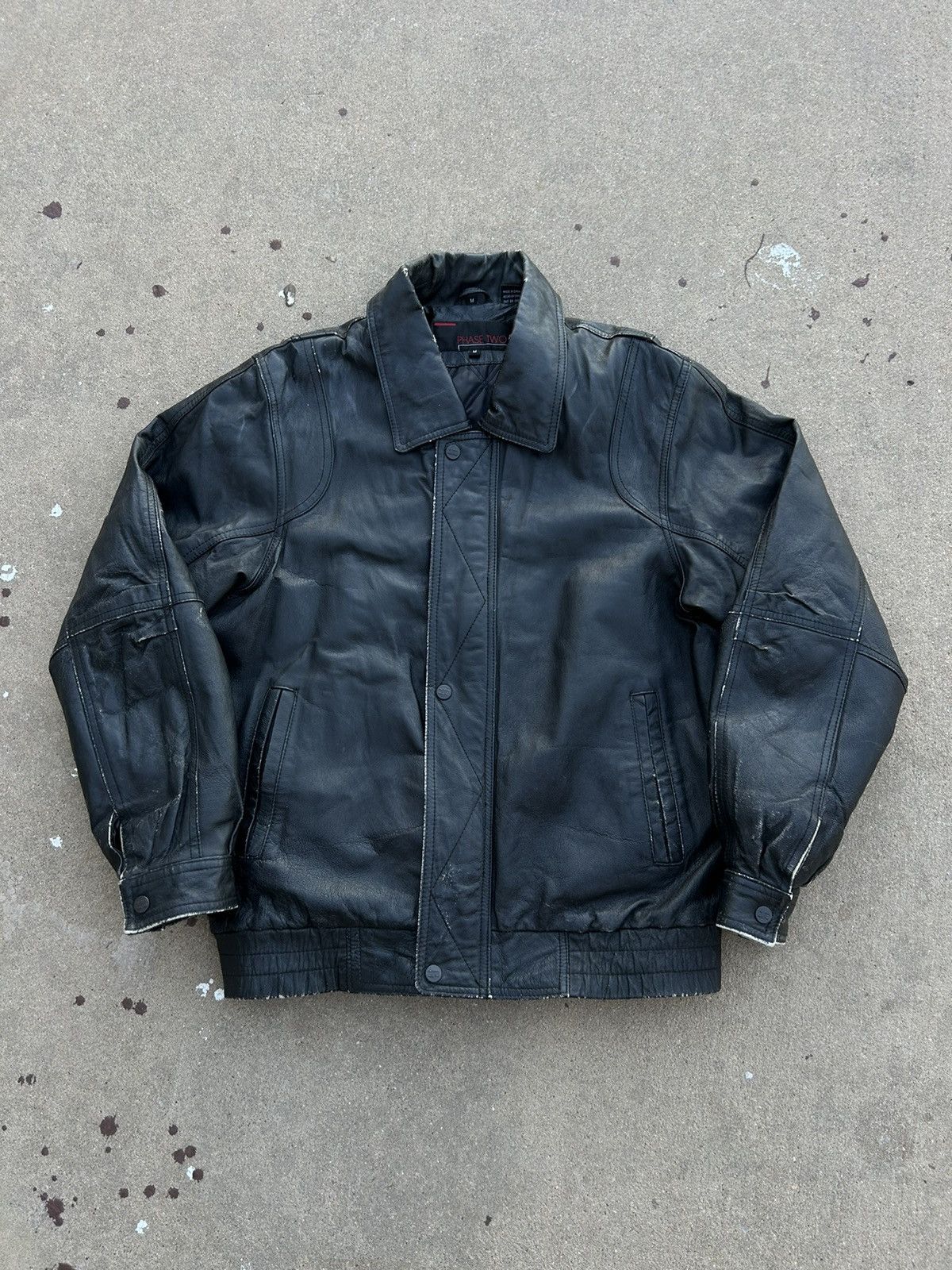 Vintage 1990s Phase Two Leather Bomber Jacket Size US M / EU 48-50 / 2 - 1 Thumbnail