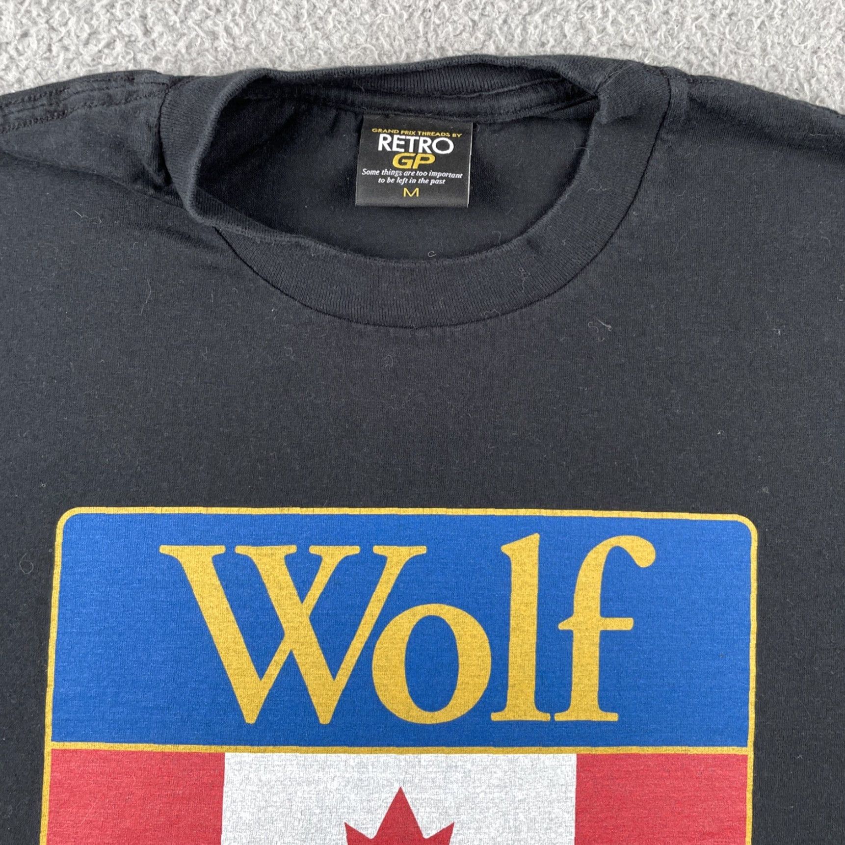 Vintage VINTAGE Retro GP Walter Wolf Racing Formula One #20 Canada Black T-Shirt Mens Medium 100% Cotton Crew Neck Grey Wolf Retro Racing Grand Prix 80s 90s Size US M / EU 48-50 / 2 - 3 Thumbnail