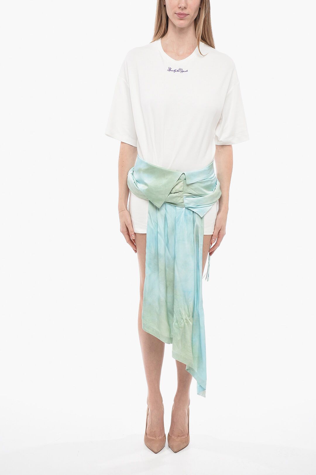 image of Off White Og1Mm0524 Embroidery Short Sleeved Dress In Light Blue, Women's (Size Small)
