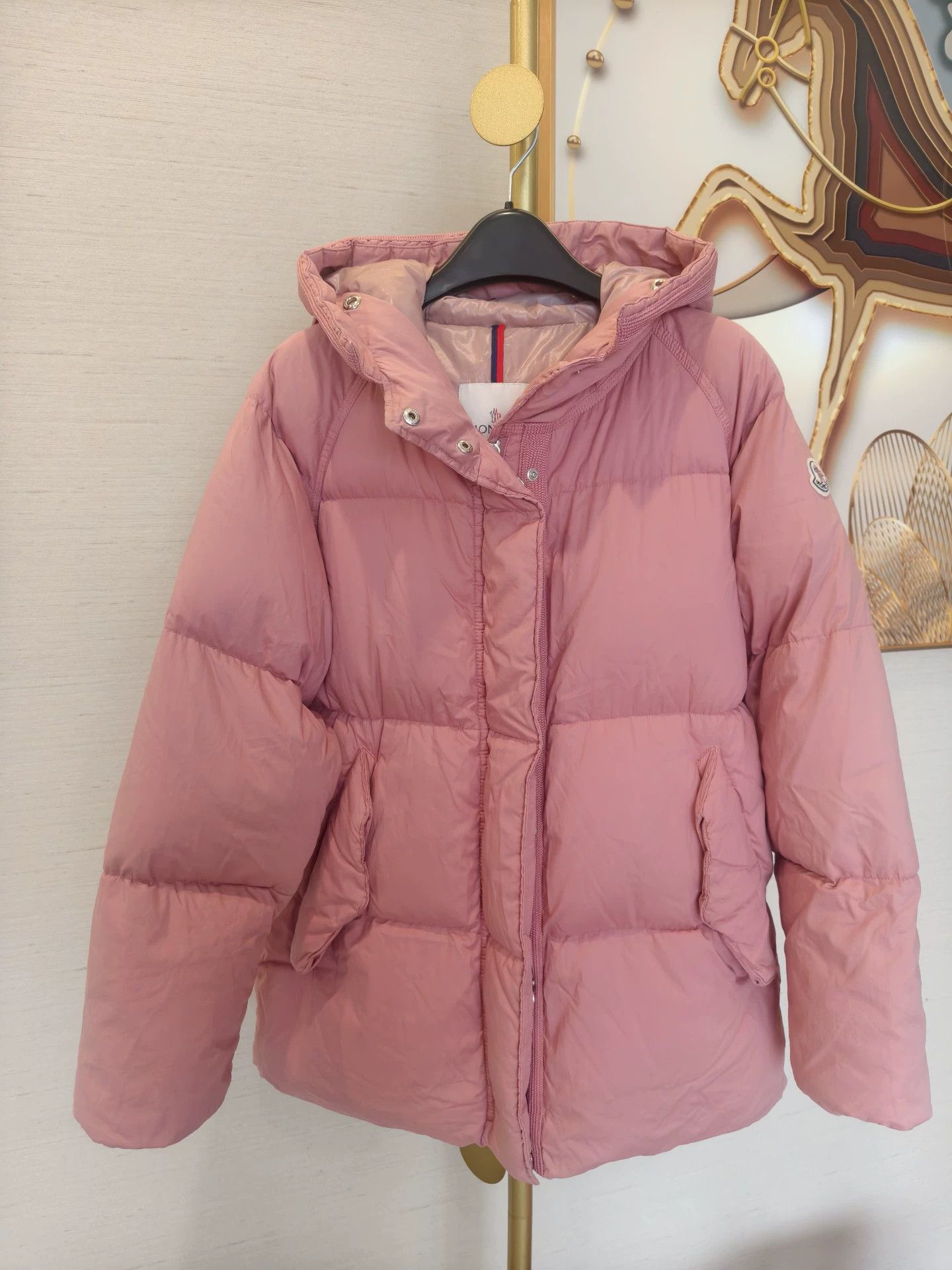 Moncler Women's Oversized Pink Goose Down Belted Size 0 Coat