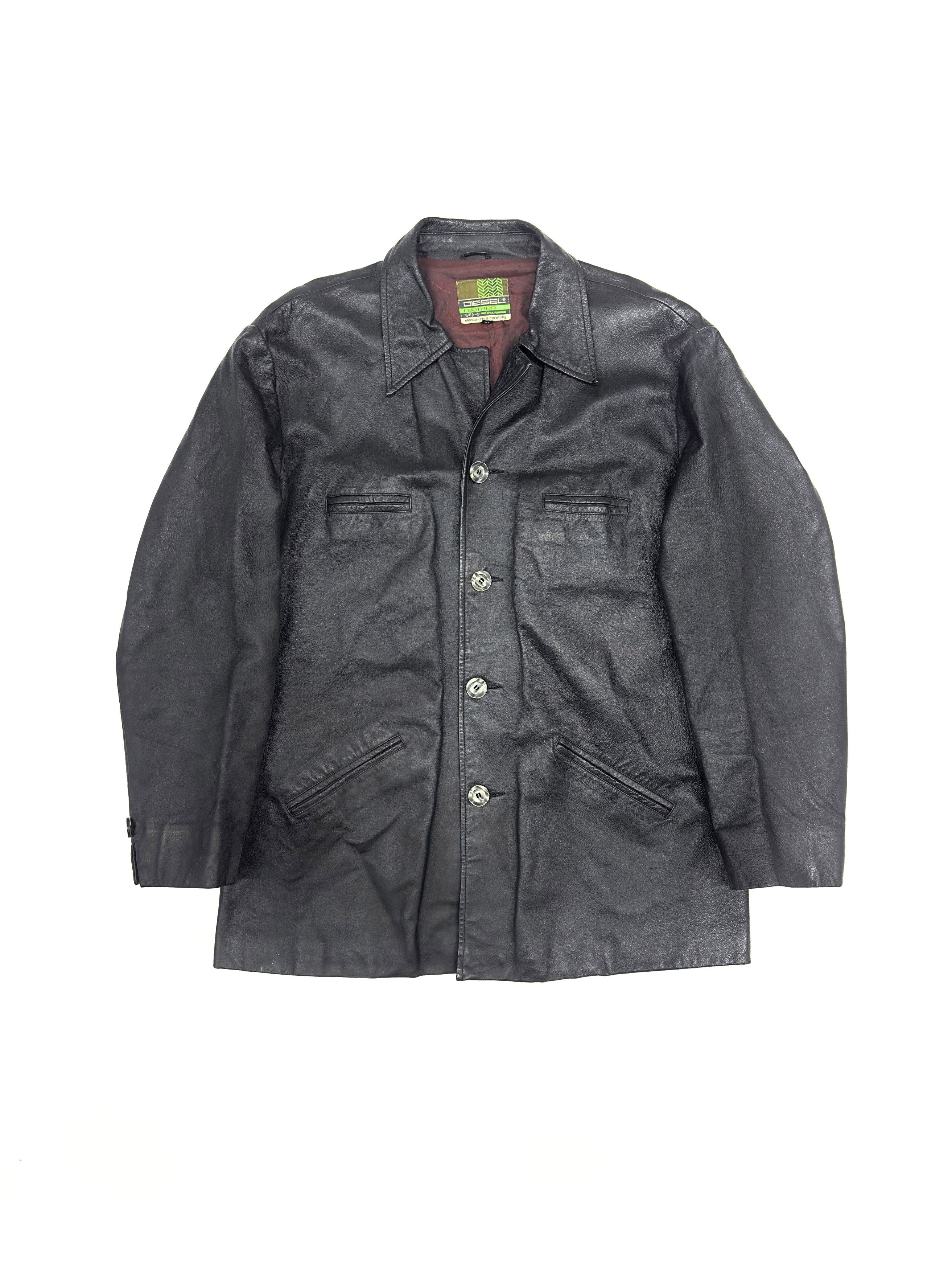 Diesel Diesel Leather Black Button Up Collared Overcoat Moto Biker Size US XL / EU 56 / 4 - 1 Thumbnail